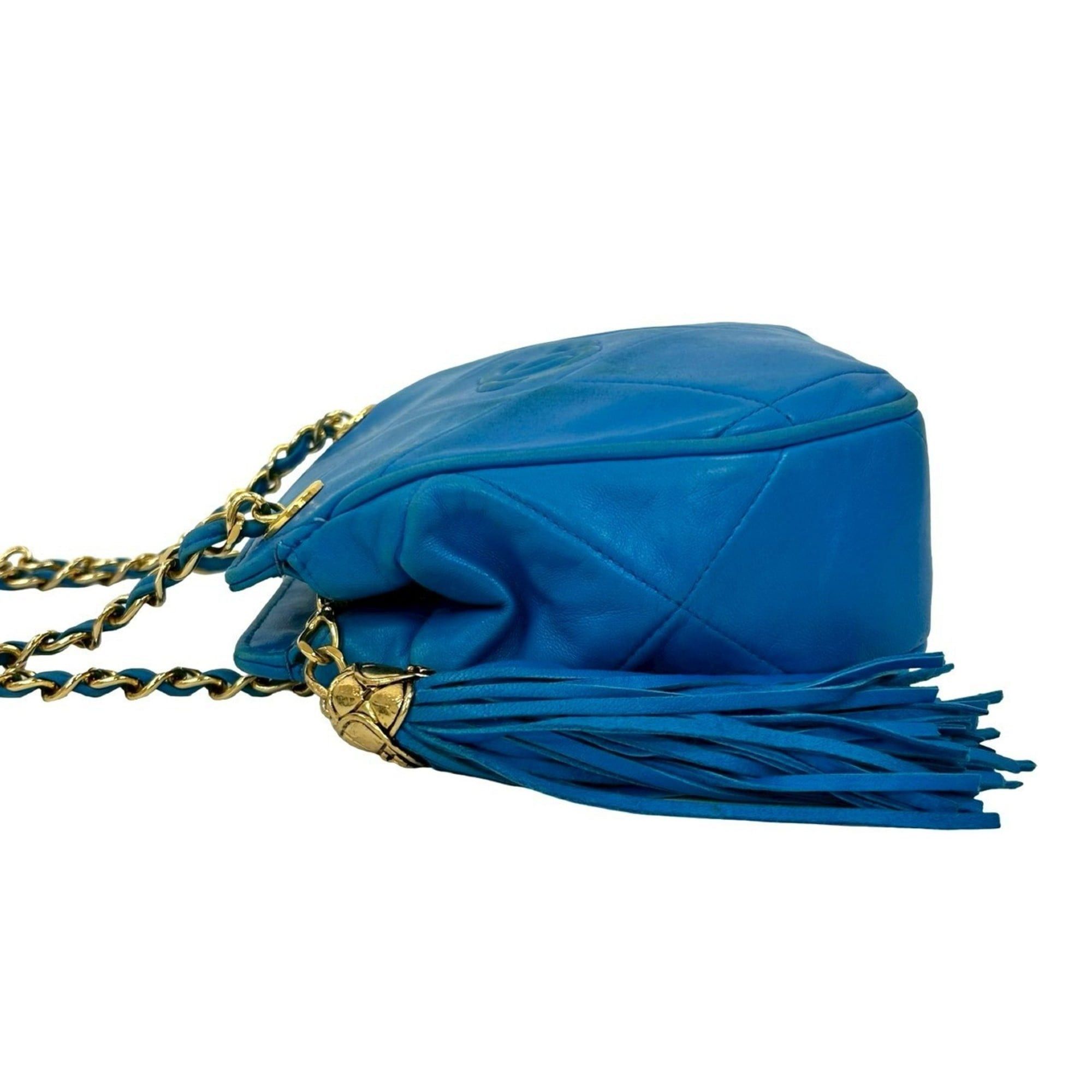 Chanel CHANEL Coco Mark Fringe Lambskin Chain Shoulder Bag Blue 39736 Size ONE SIZE - 5 Thumbnail
