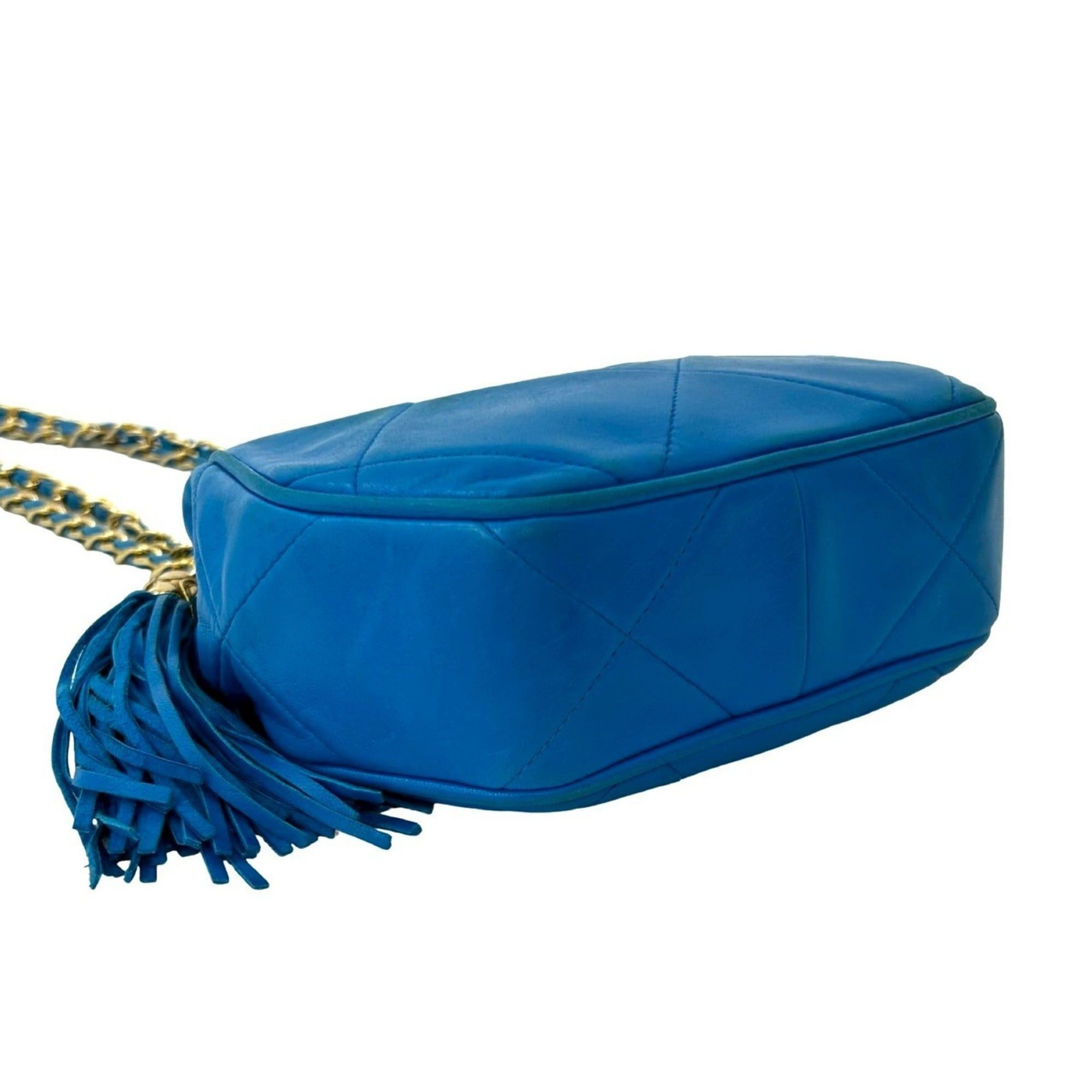 Chanel CHANEL Coco Mark Fringe Lambskin Chain Shoulder Bag Blue 39736 Size ONE SIZE - 7 Thumbnail