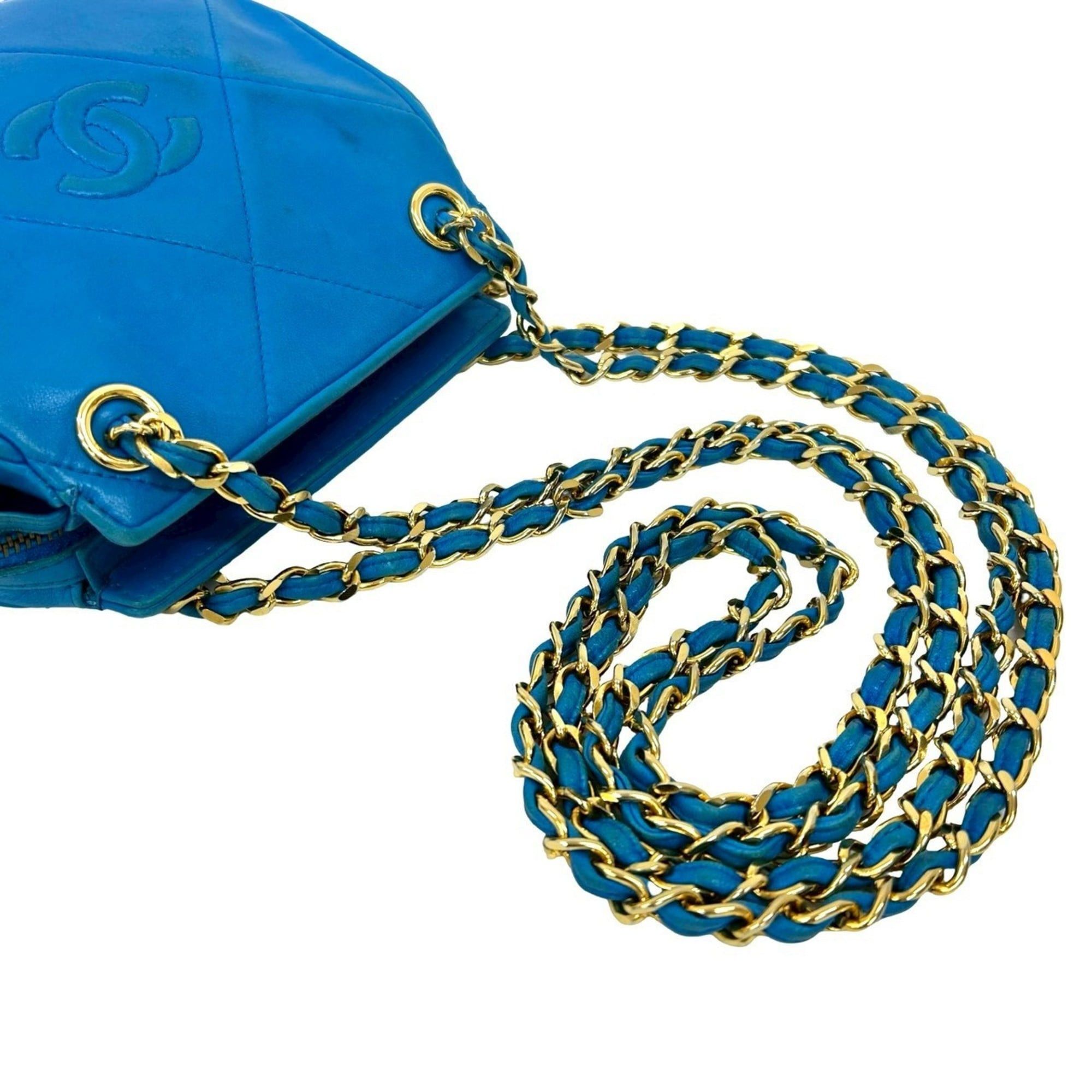 Chanel CHANEL Coco Mark Fringe Lambskin Chain Shoulder Bag Blue 39736 Size ONE SIZE - 4 Thumbnail