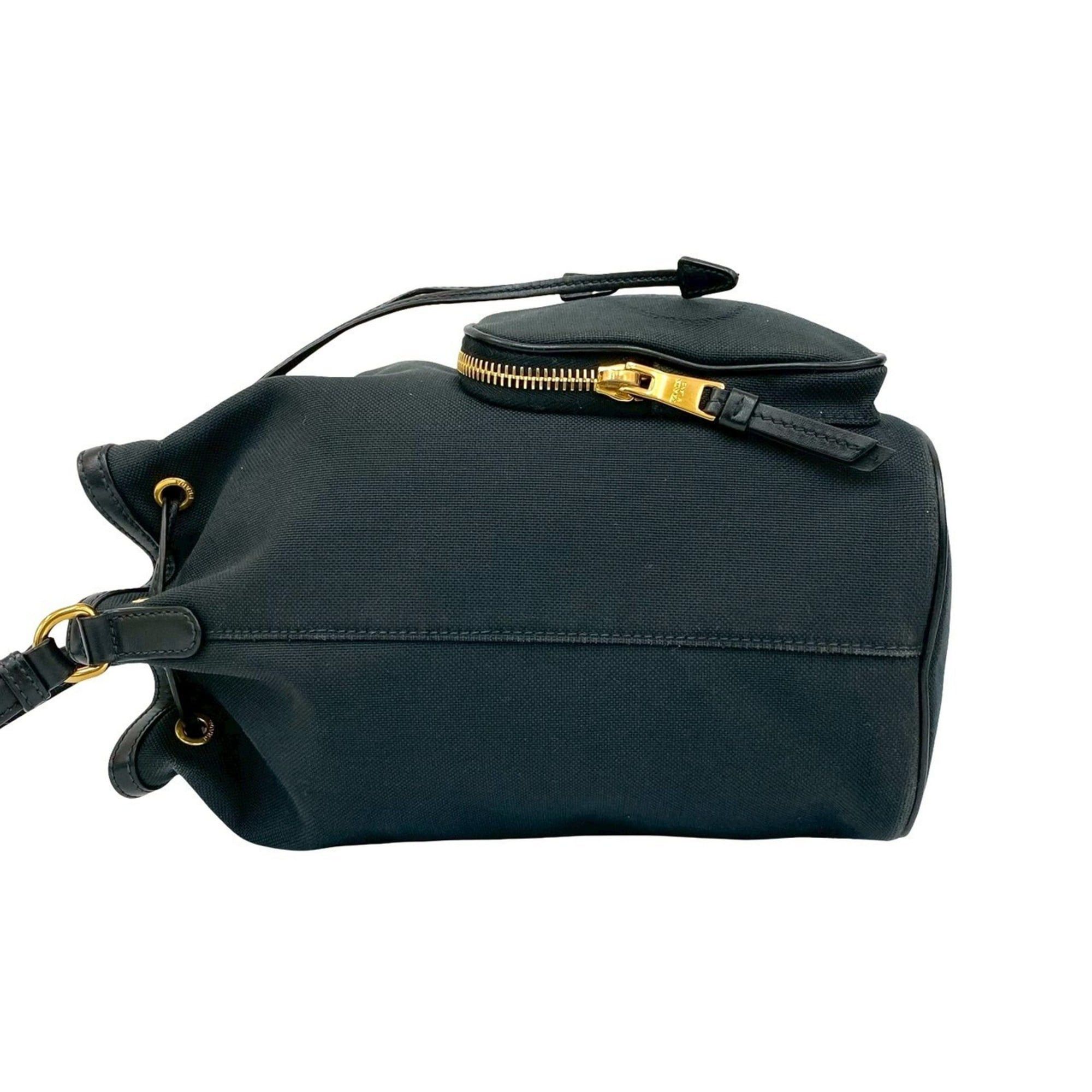 Prada Prada Logo Canvas and Leather Drawstring 2-Way Handbag/Mini Shoulder Bag, Black 11359 Size ONE SIZE - 5 Thumbnail