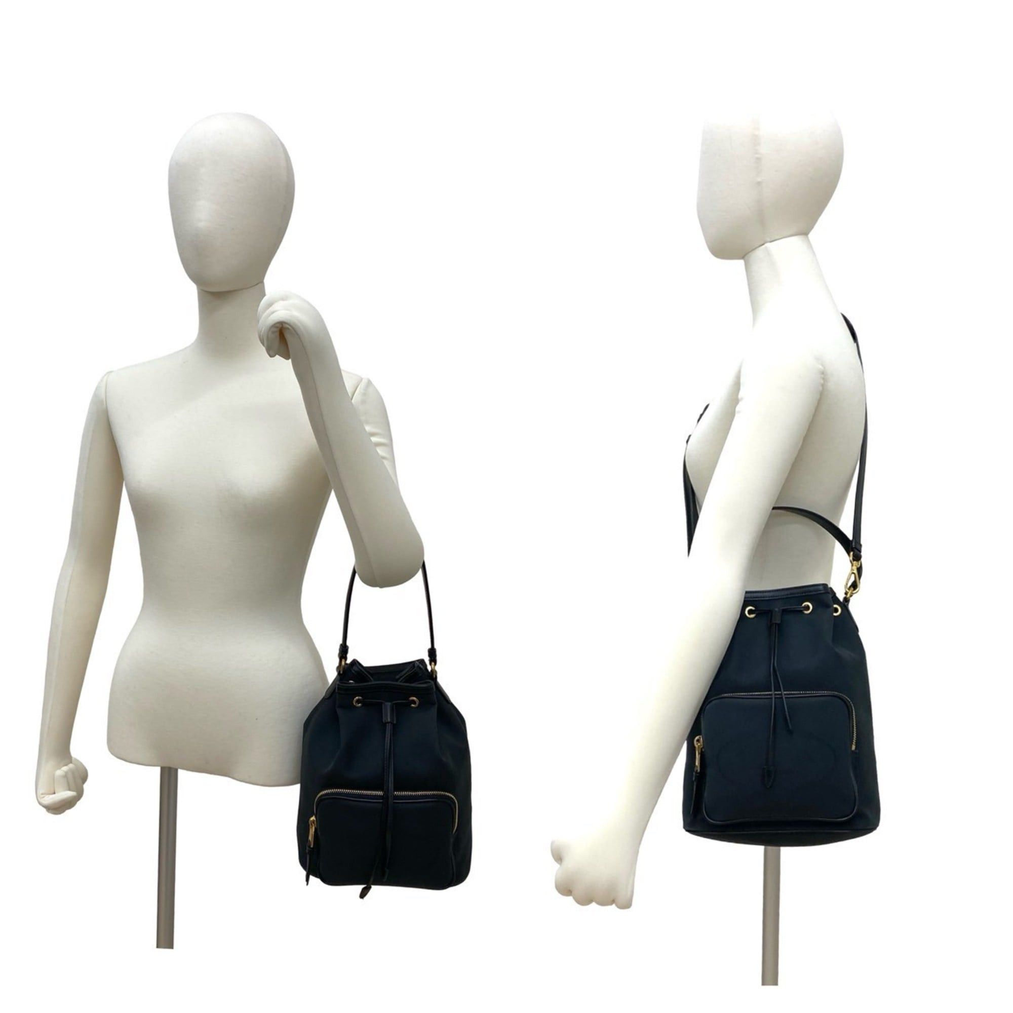 Prada Prada Logo Canvas and Leather Drawstring 2-Way Handbag/Mini Shoulder Bag, Black 11359 Size ONE SIZE - 2 Thumbnail