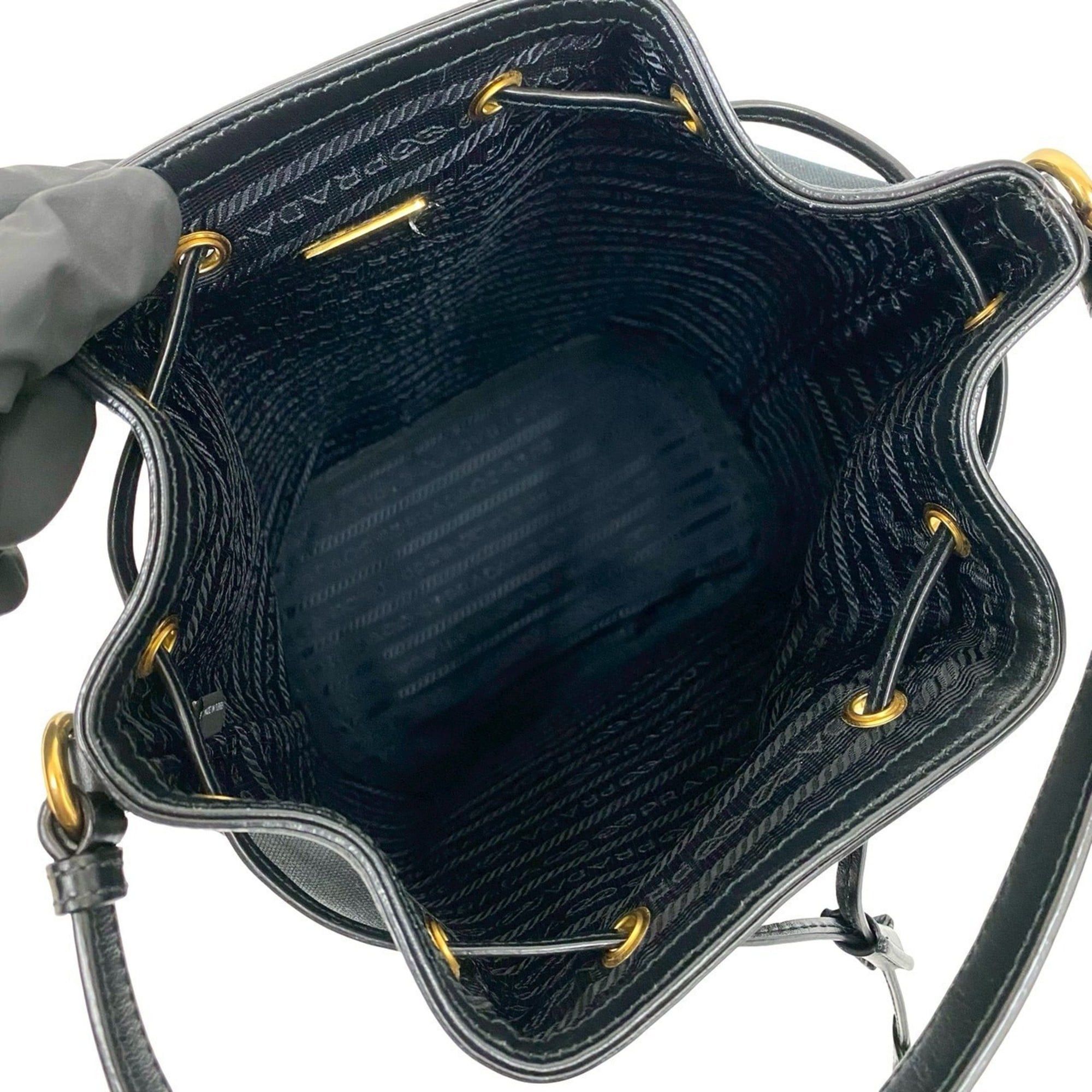 Prada Prada Logo Canvas and Leather Drawstring 2-Way Handbag/Mini Shoulder Bag, Black 11359 Size ONE SIZE - 9 Thumbnail