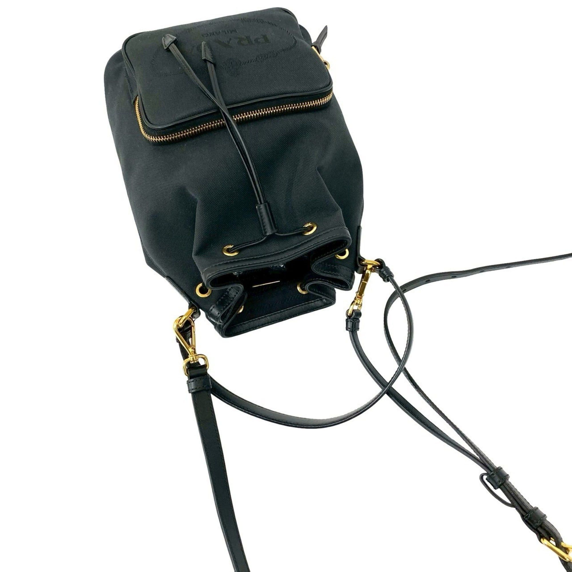 Prada Prada Logo Canvas and Leather Drawstring 2-Way Handbag/Mini Shoulder Bag, Black 11359 Size ONE SIZE - 4 Thumbnail