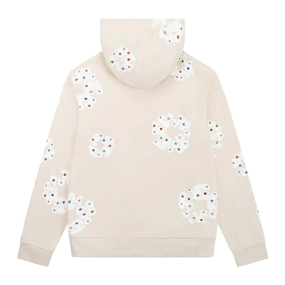 DENIM TEARS Rhinestone Wreath Zip Hoodie 'Oatmeal' Size US XL / EU 56 / 4 - 2 Thumbnail