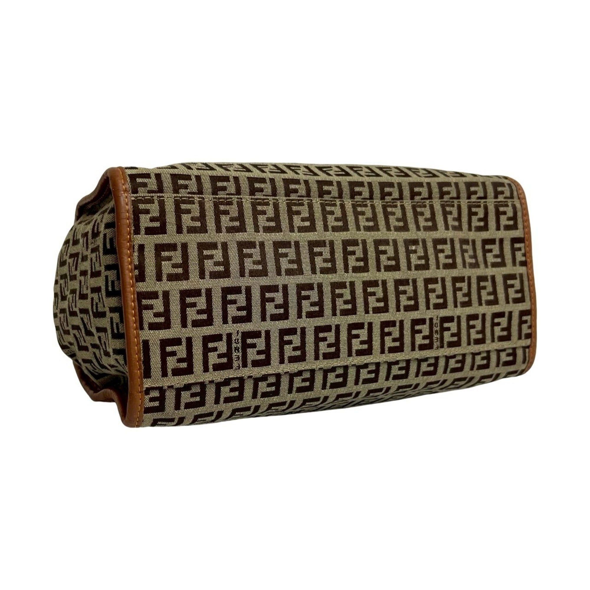Fendi FENDI Zucchino FF Logo Canvas and Leather Handbag Mini Tote Bag Brown 254-7 Size ONE SIZE - 7 Thumbnail