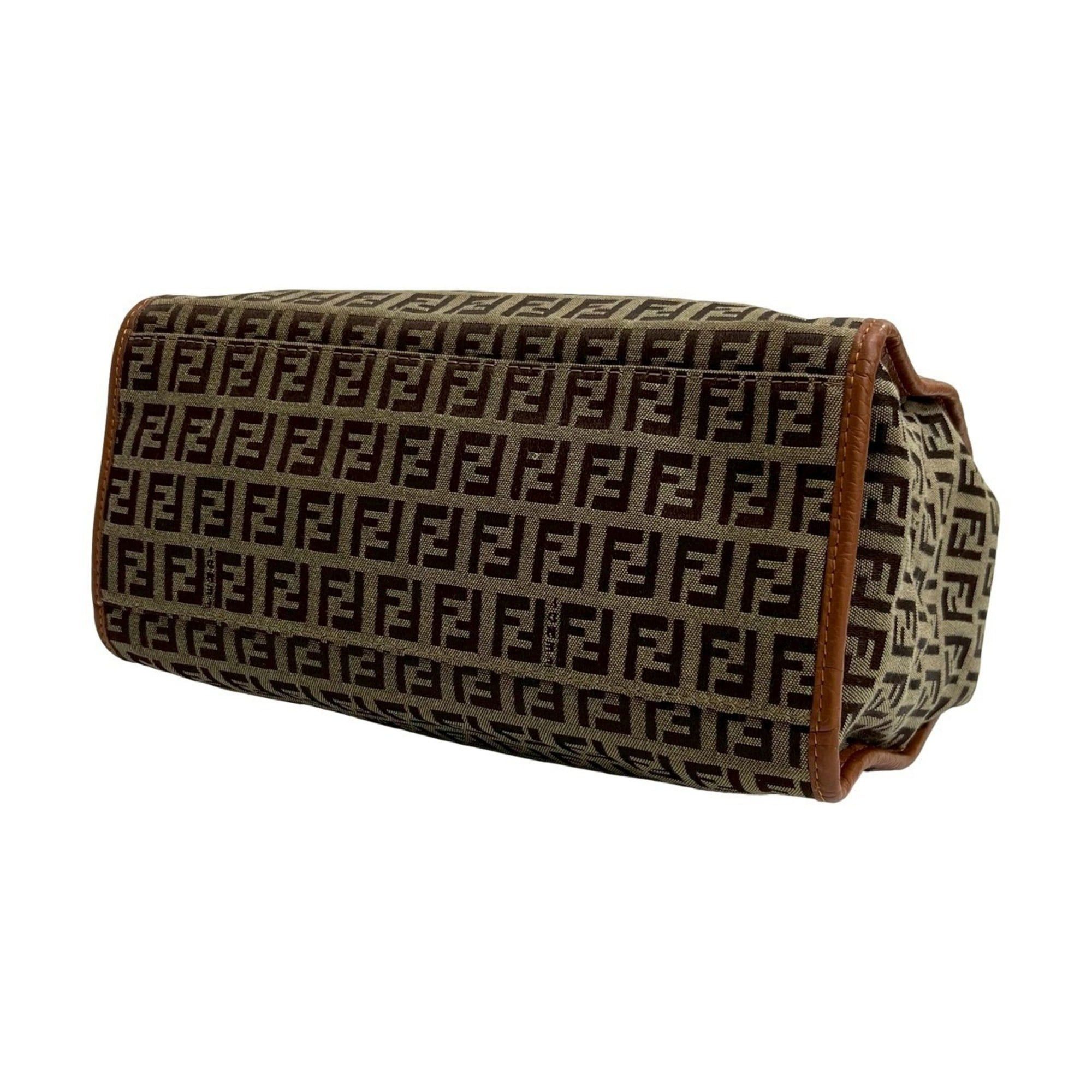 Fendi FENDI Zucchino FF Logo Canvas and Leather Handbag Mini Tote Bag Brown 254-7 Size ONE SIZE - 8 Thumbnail