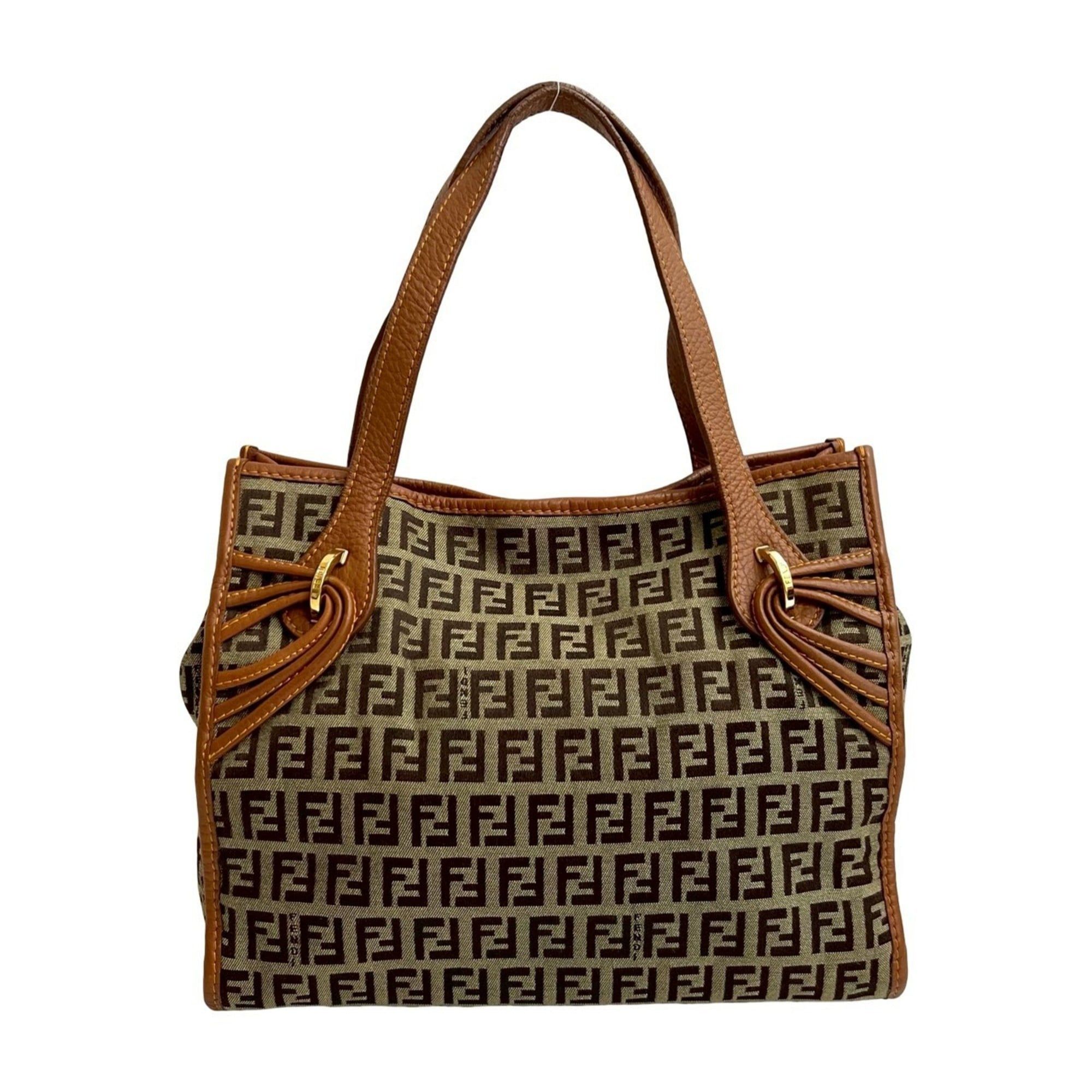 Fendi FENDI Zucchino FF Logo Canvas and Leather Handbag Mini Tote Bag Brown 254-7 Size ONE SIZE - 3 Thumbnail