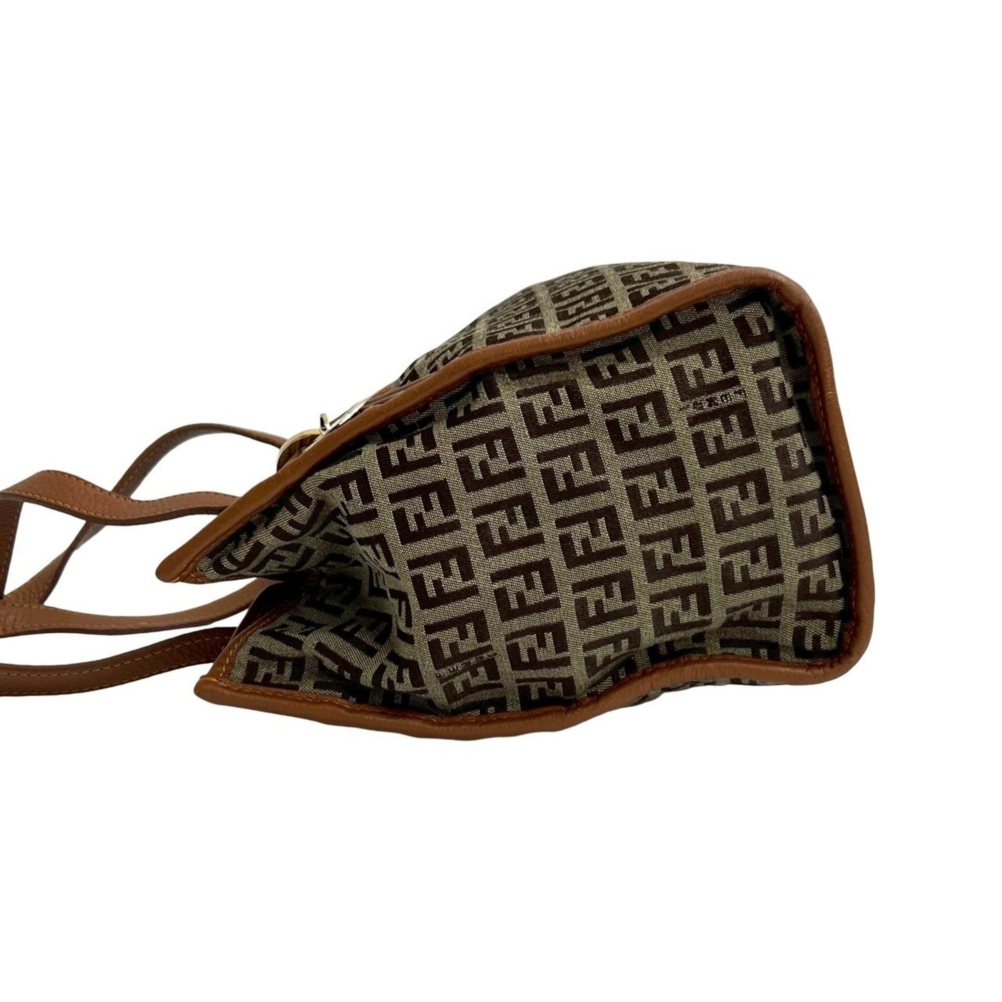 Fendi FENDI Zucchino FF Logo Canvas and Leather Handbag Mini Tote Bag Brown 254-7 Size ONE SIZE - 5 Thumbnail