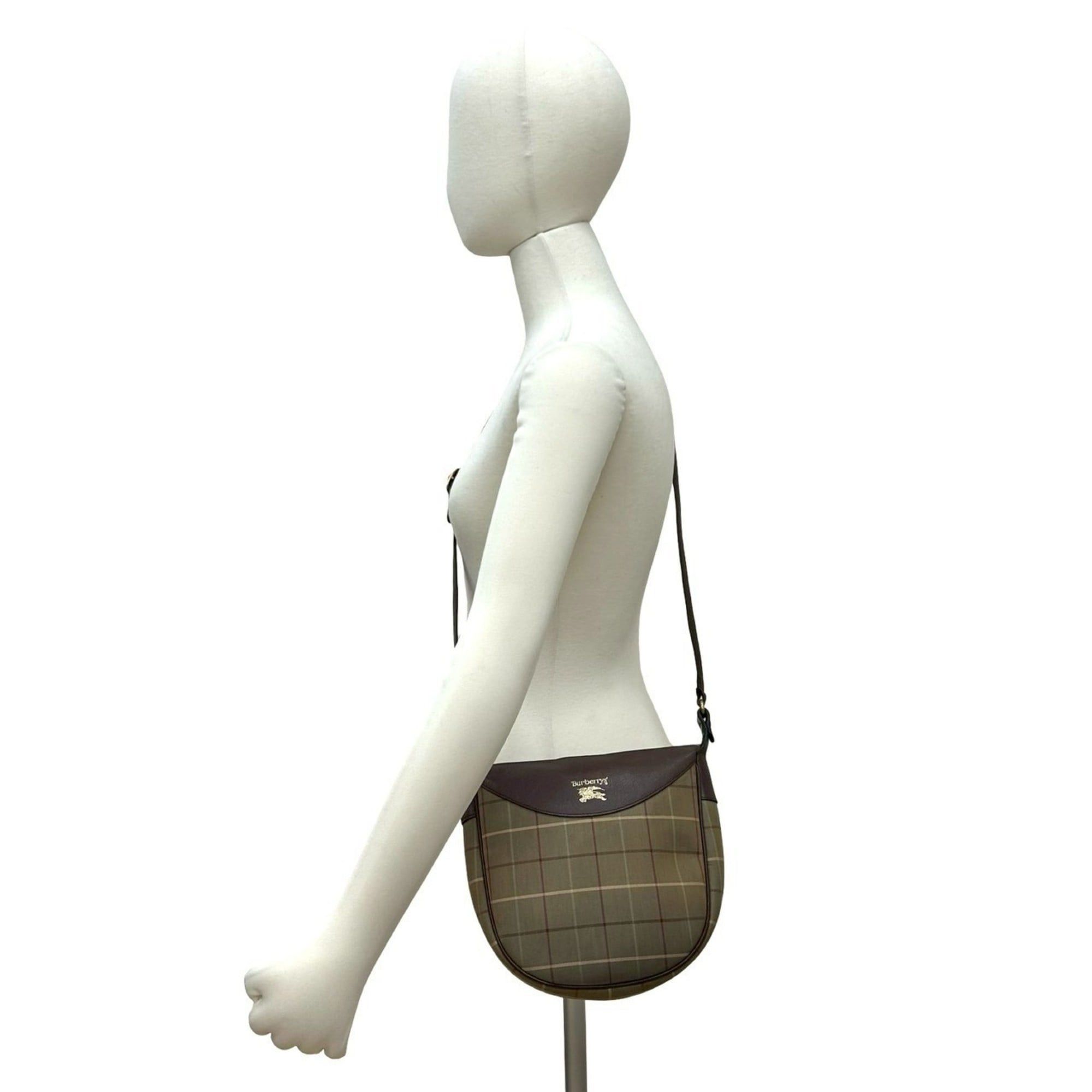 BURBERRYS Check Shadow Horse Logo Canvas and Leather Mini Shoulder 