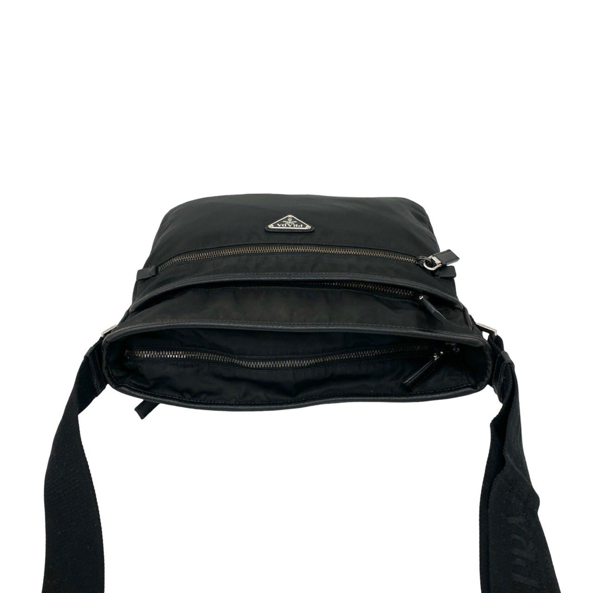 Prada PRADA Triangle Logo Nylon and Saffiano Leather Shoulder Bag/Messenger Bag in Black (38997) Size ONE SIZE - 4 Thumbnail