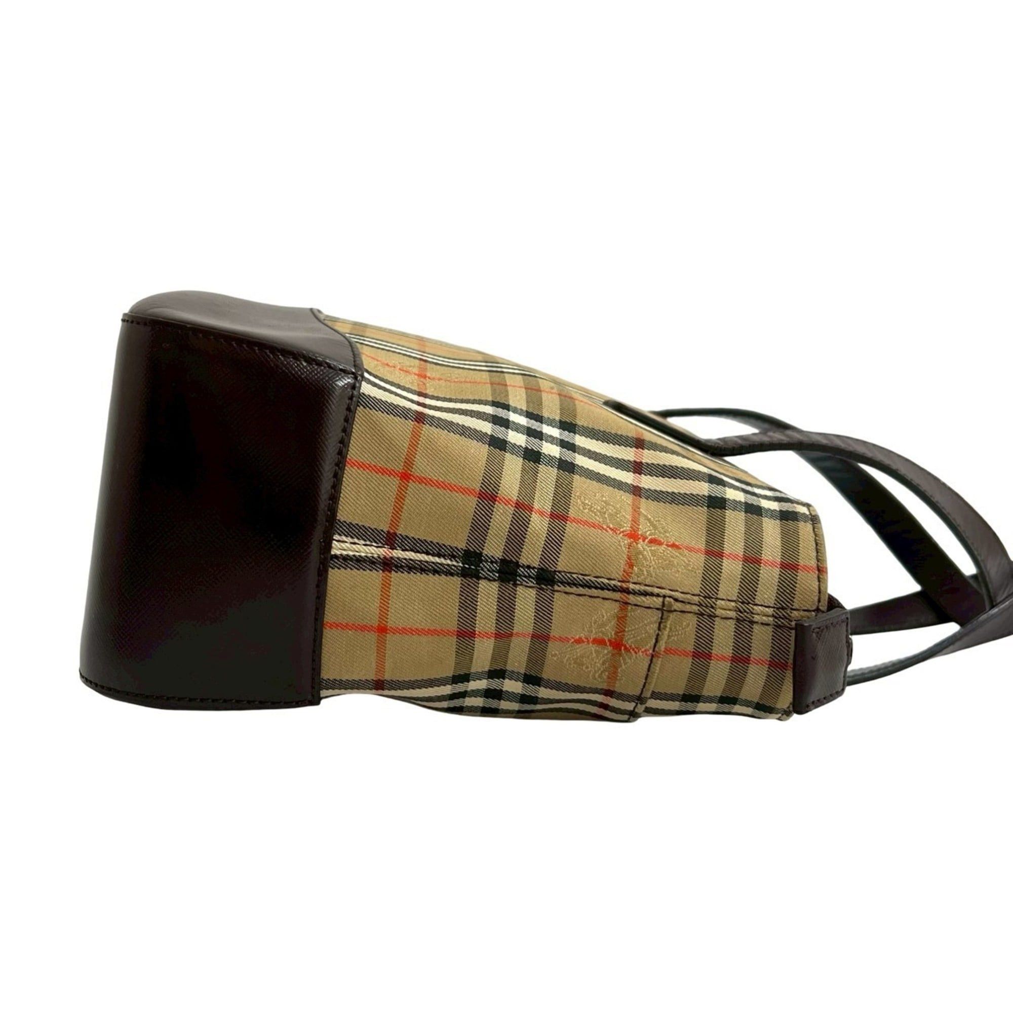 Burberry Burberry's Nova Check Leather and Canvas Handbag Tote Bag in Brown Beige (174-2) Size ONE SIZE - 6 Thumbnail