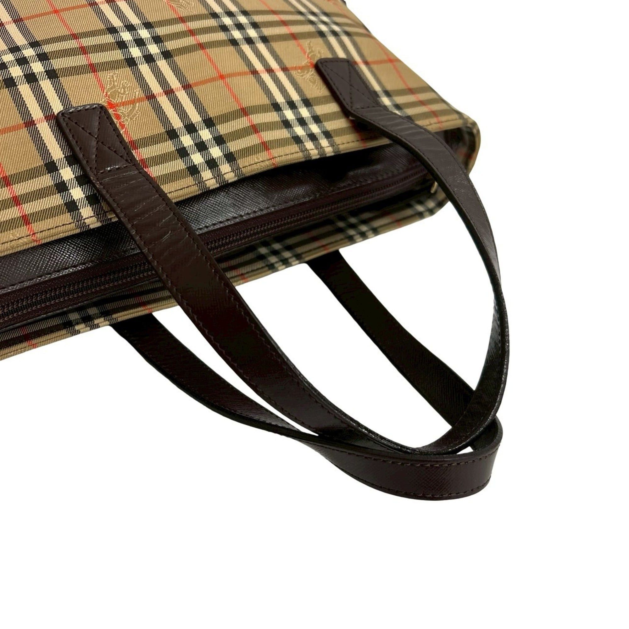 Burberry Burberry's Nova Check Leather and Canvas Handbag Tote Bag in Brown Beige (174-2) Size ONE SIZE - 4 Thumbnail