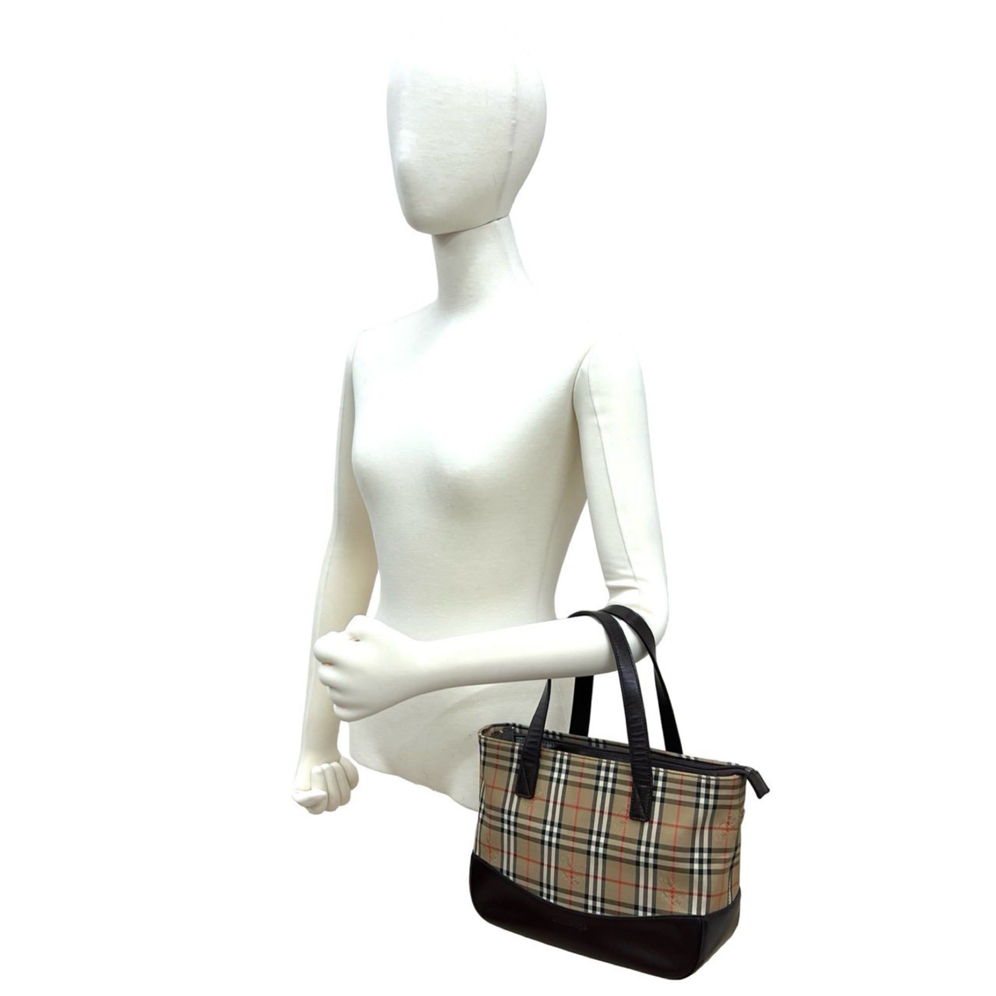 Burberry Burberry's Nova Check Leather and Canvas Handbag Tote Bag in Brown Beige (174-2) Size ONE SIZE - 2 Thumbnail