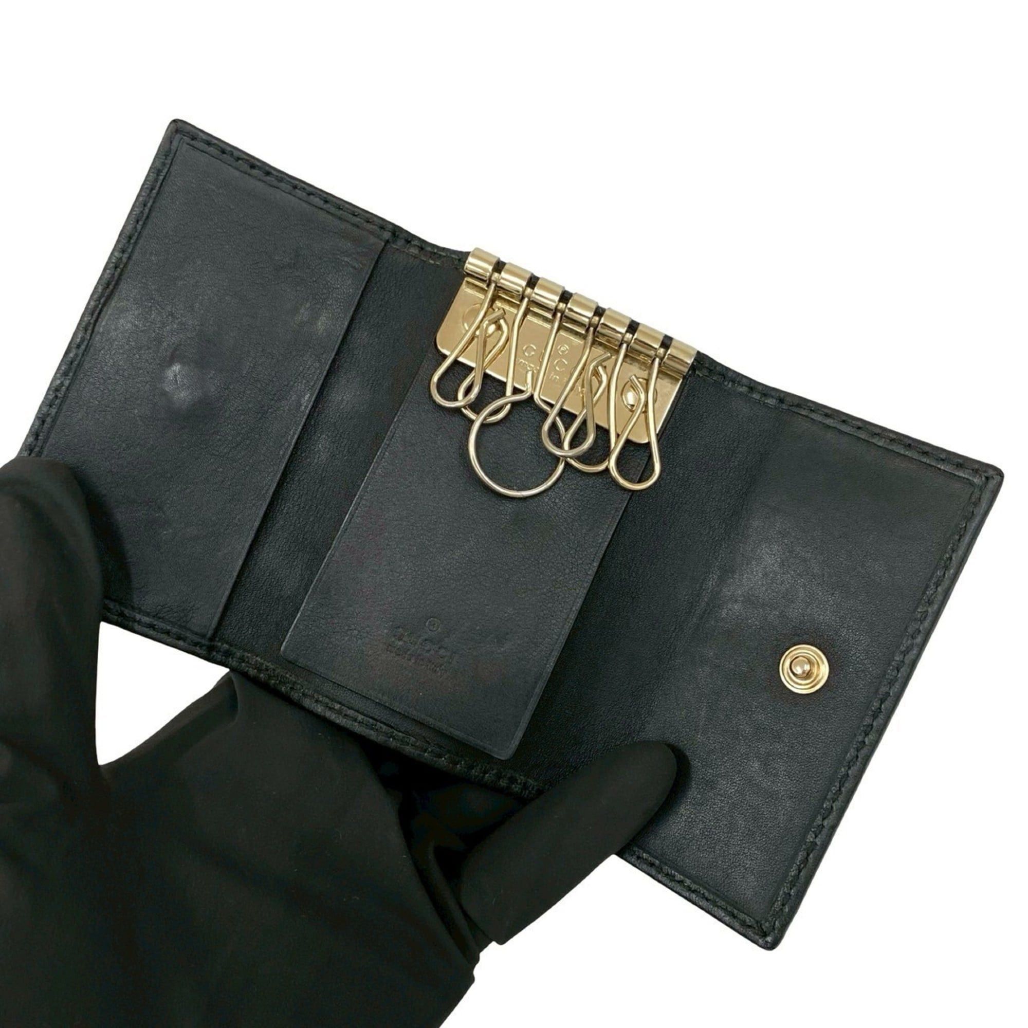 Gucci Gucci Shima GG Logo All-Over Print Leather Tri-Fold 6-Ring Key Case, Cover, Holder, Black, 25788 Size ONE SIZE - 7 Thumbnail