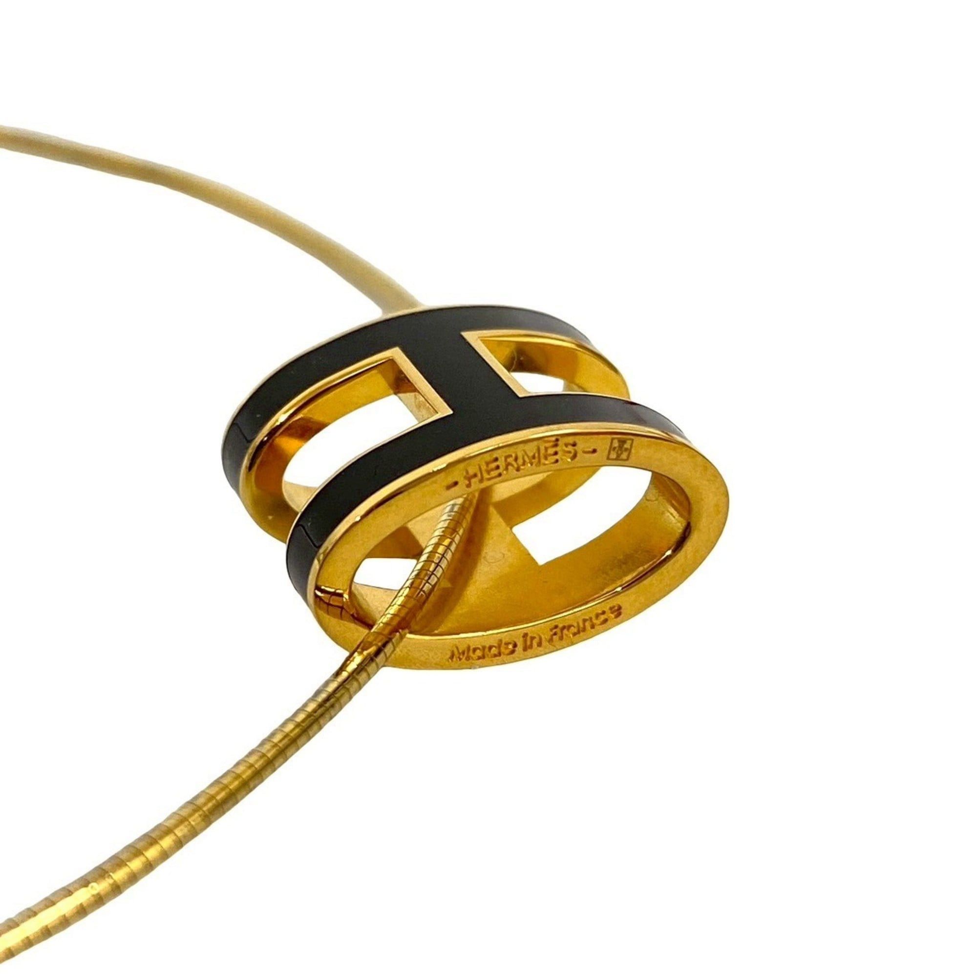 Hermes HERMES Pop H Motif Necklace GP Pendant Choker Gold Black 15361 Size ONE SIZE - 2 Thumbnail
