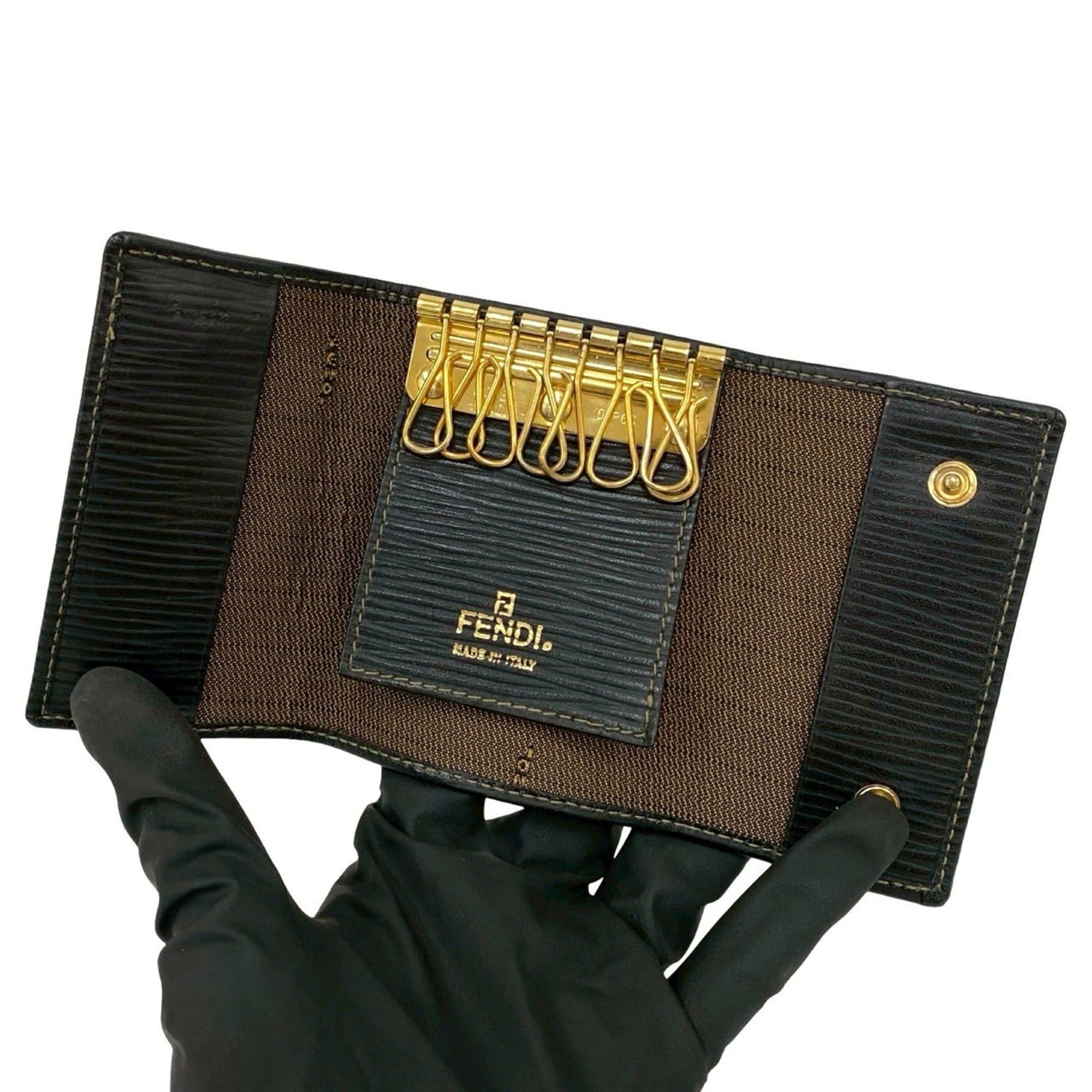 Fendi FENDI Zucca FF Canvas Leather Key Case, Cover, Holder, Black/Brown, 12110 Size ONE SIZE - 7 Thumbnail