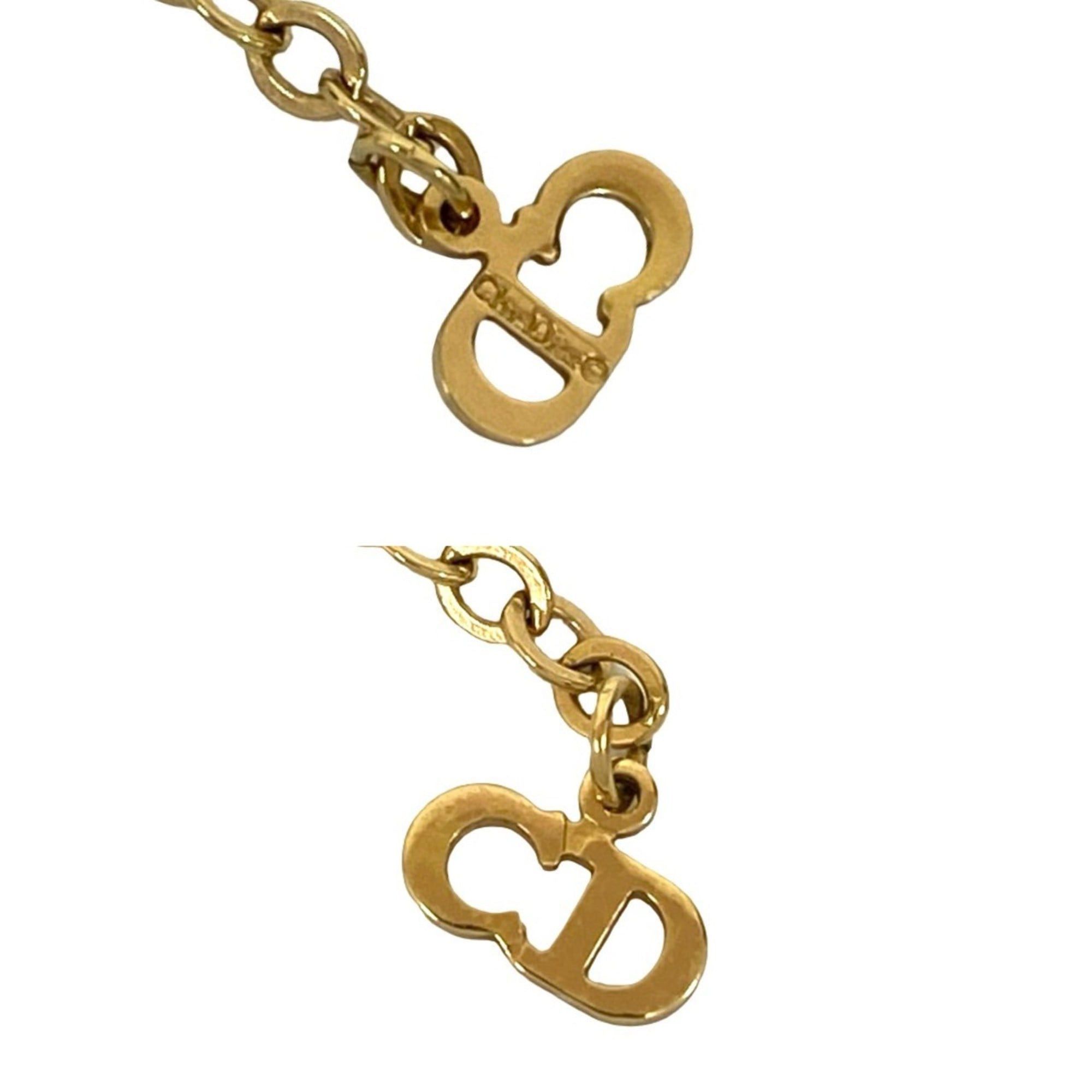 Dior Christian Dior Logo Heart Motif GP Rhinestone Chain Necklace Pendant Gold 68683 Size ONE SIZE - 2 Thumbnail