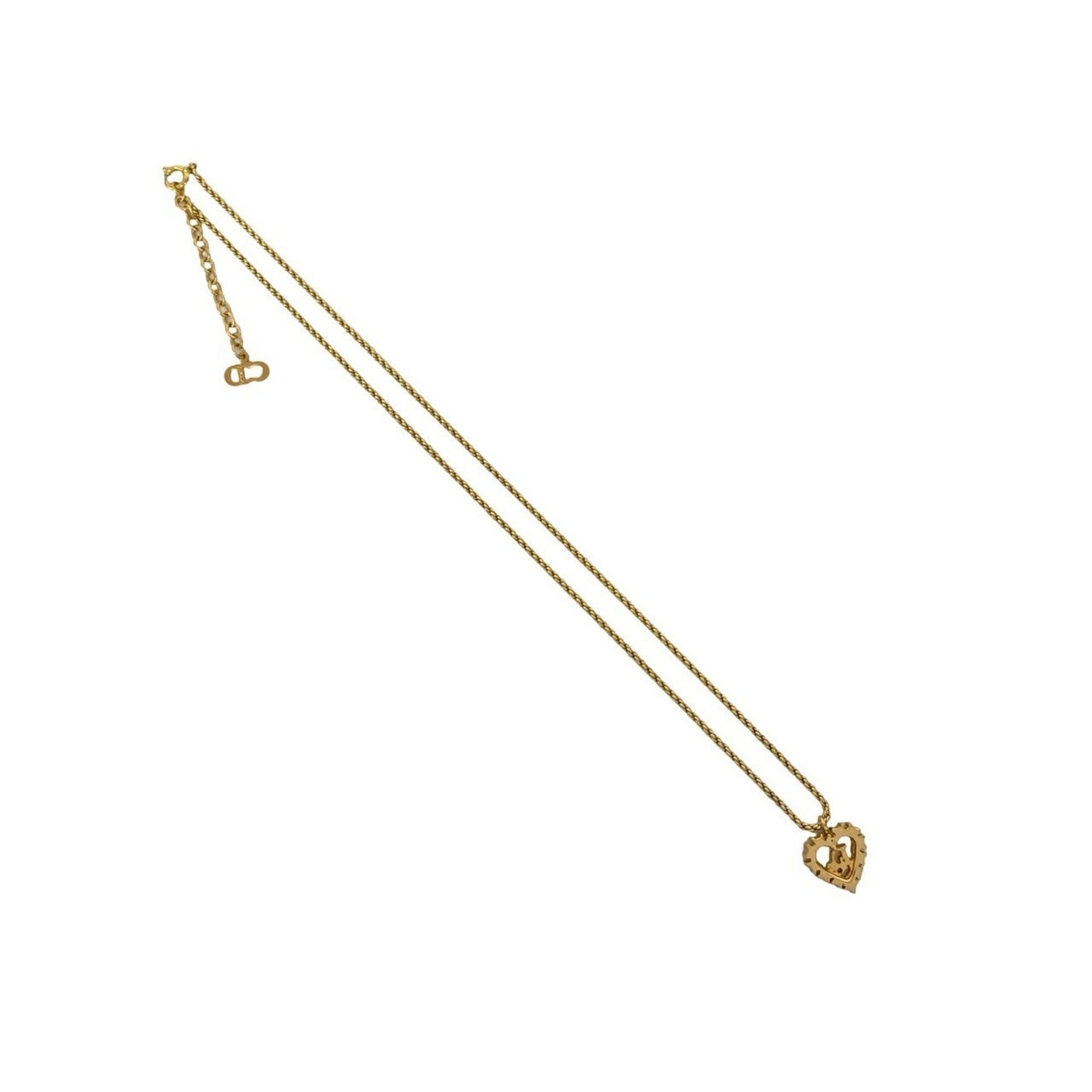Dior Christian Dior Logo Heart Motif GP Rhinestone Chain Necklace Pendant Gold 68683 Size ONE SIZE - 5 Thumbnail
