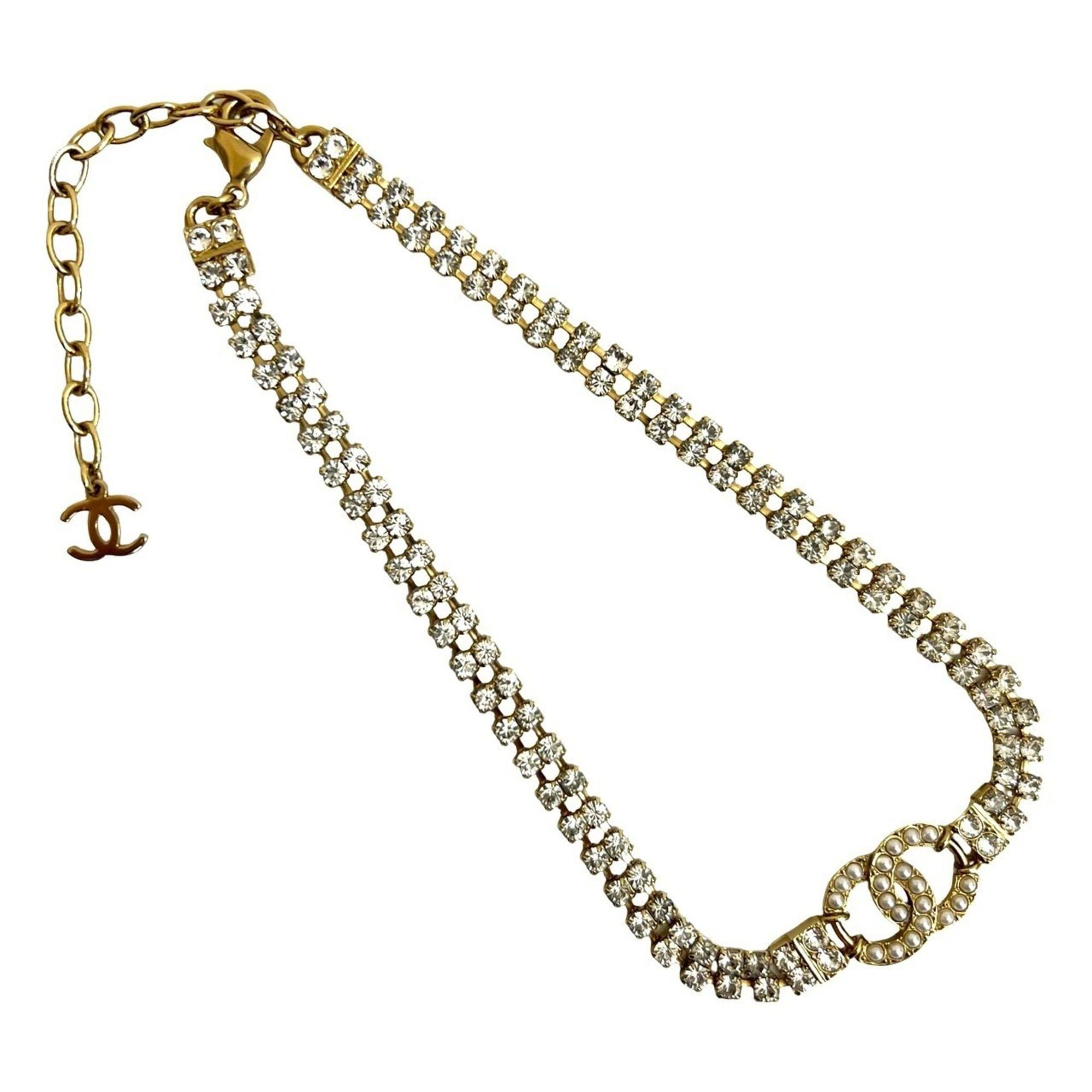 Chanel CHANEL Coco Mark GP Rhinestone and Faux Pearl Necklace Choker Gold 10627 Size ONE SIZE - 4 Thumbnail