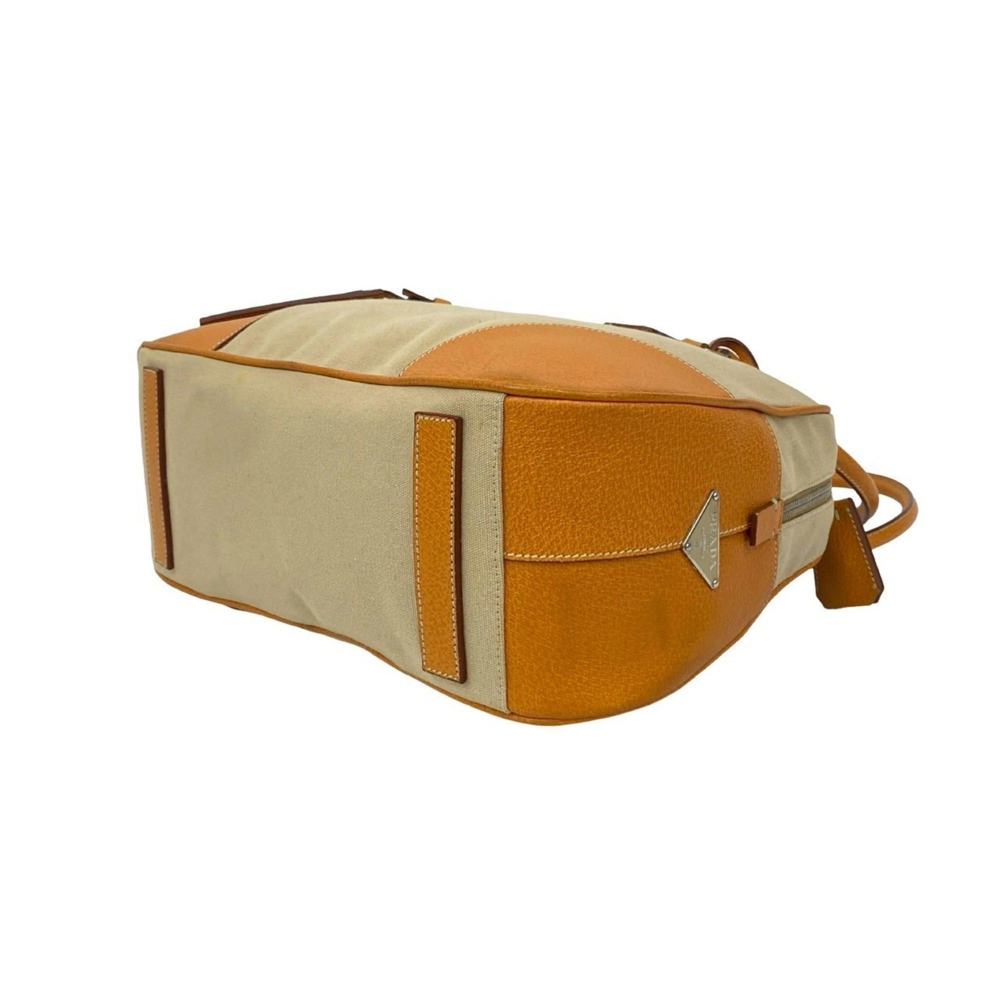 Prada PRADA Triangle Logo Canvas and Leather Tote Bag, Semi-Shoulder Mini Boston Beige 2148a Size ONE SIZE - 8 Thumbnail