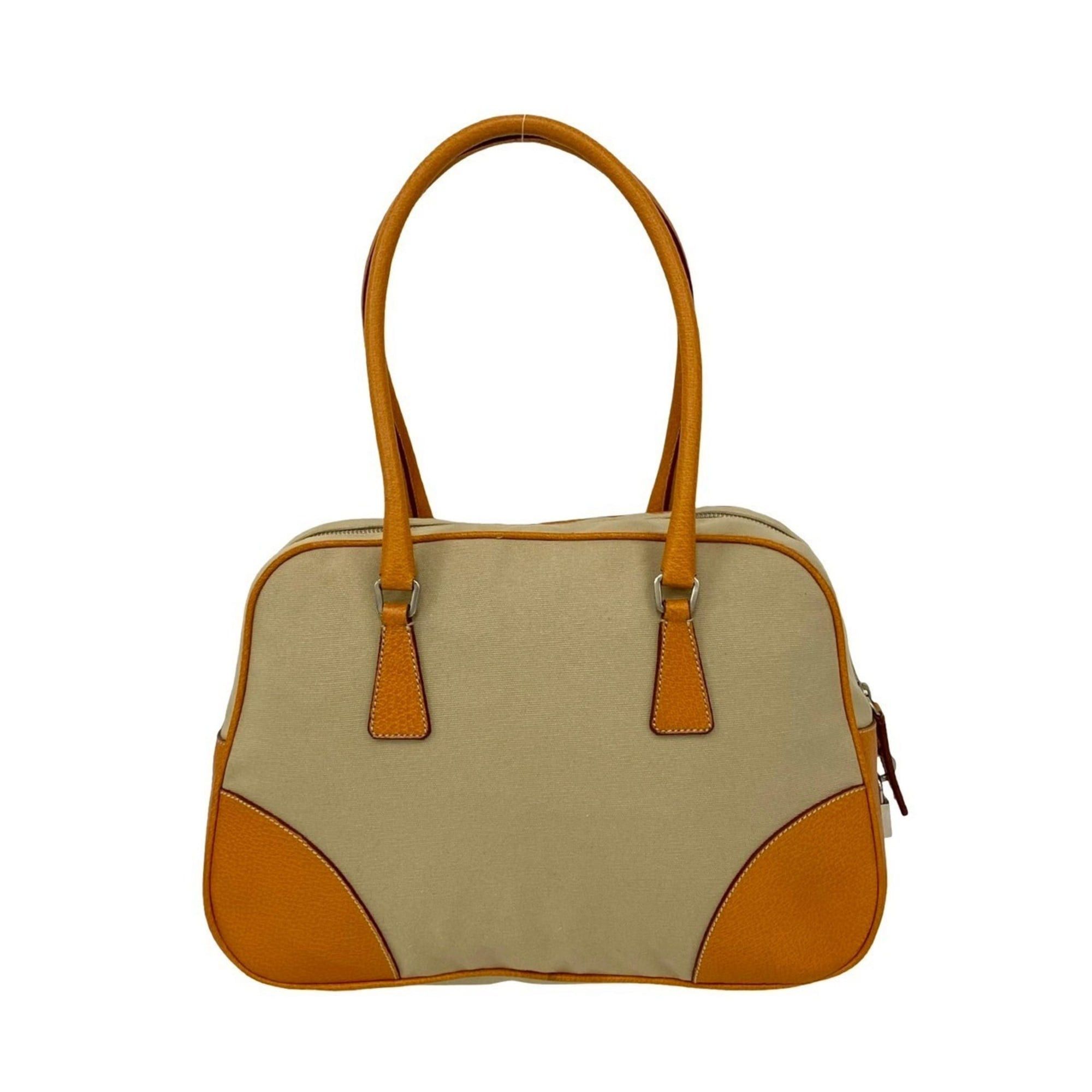 Prada PRADA Triangle Logo Canvas and Leather Tote Bag, Semi-Shoulder Mini Boston Beige 2148a Size ONE SIZE - 3 Thumbnail