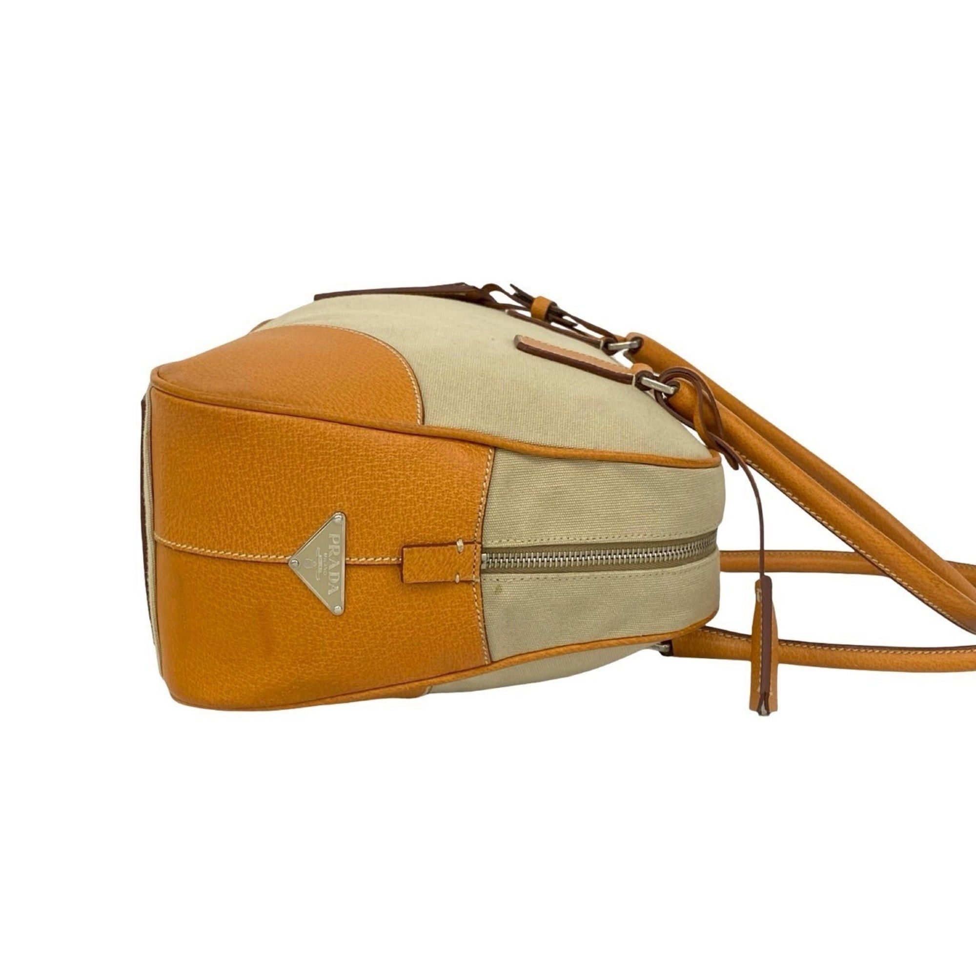 Prada PRADA Triangle Logo Canvas and Leather Tote Bag, Semi-Shoulder Mini Boston Beige 2148a Size ONE SIZE - 6 Thumbnail