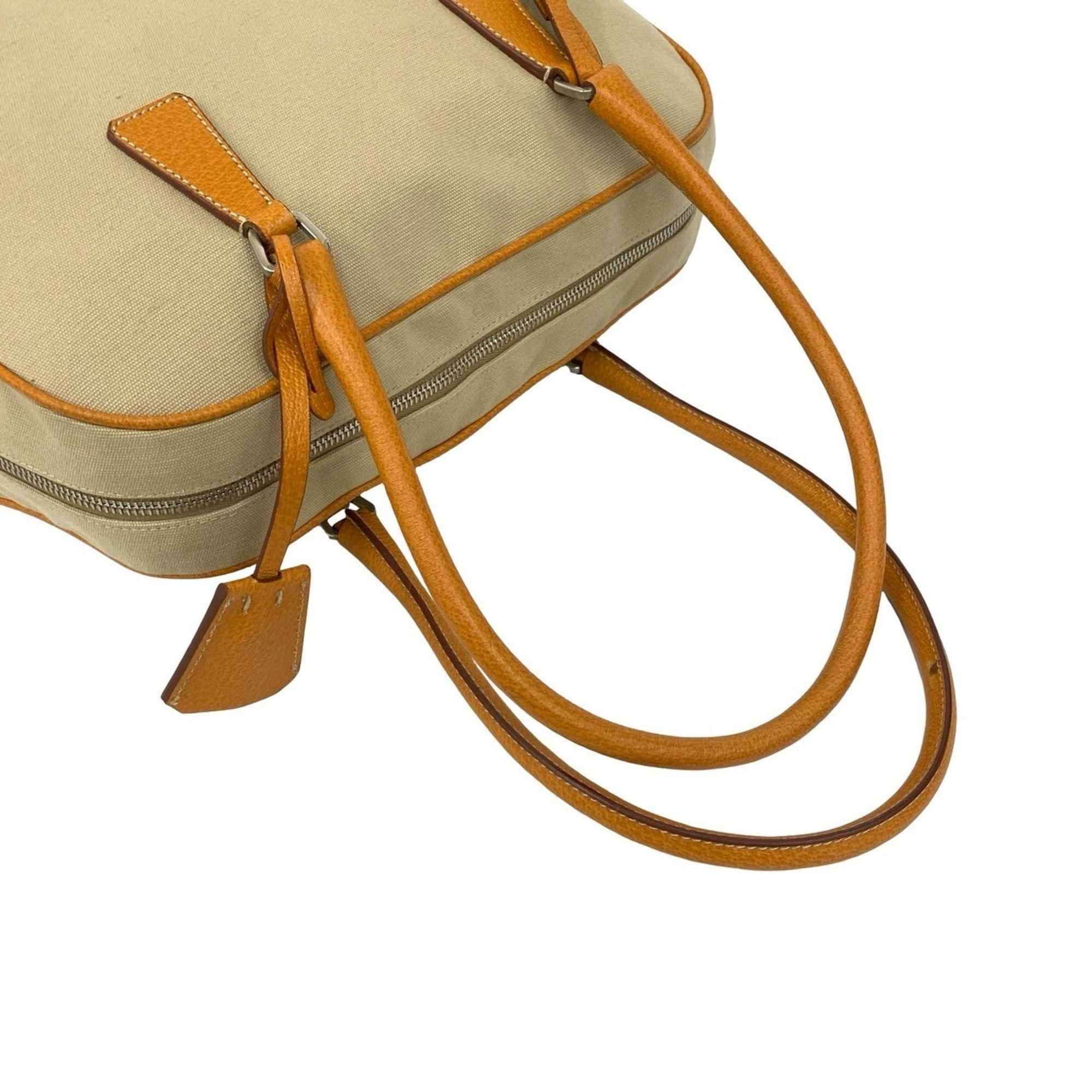 Prada PRADA Triangle Logo Canvas and Leather Tote Bag, Semi-Shoulder Mini Boston Beige 2148a Size ONE SIZE - 4 Thumbnail