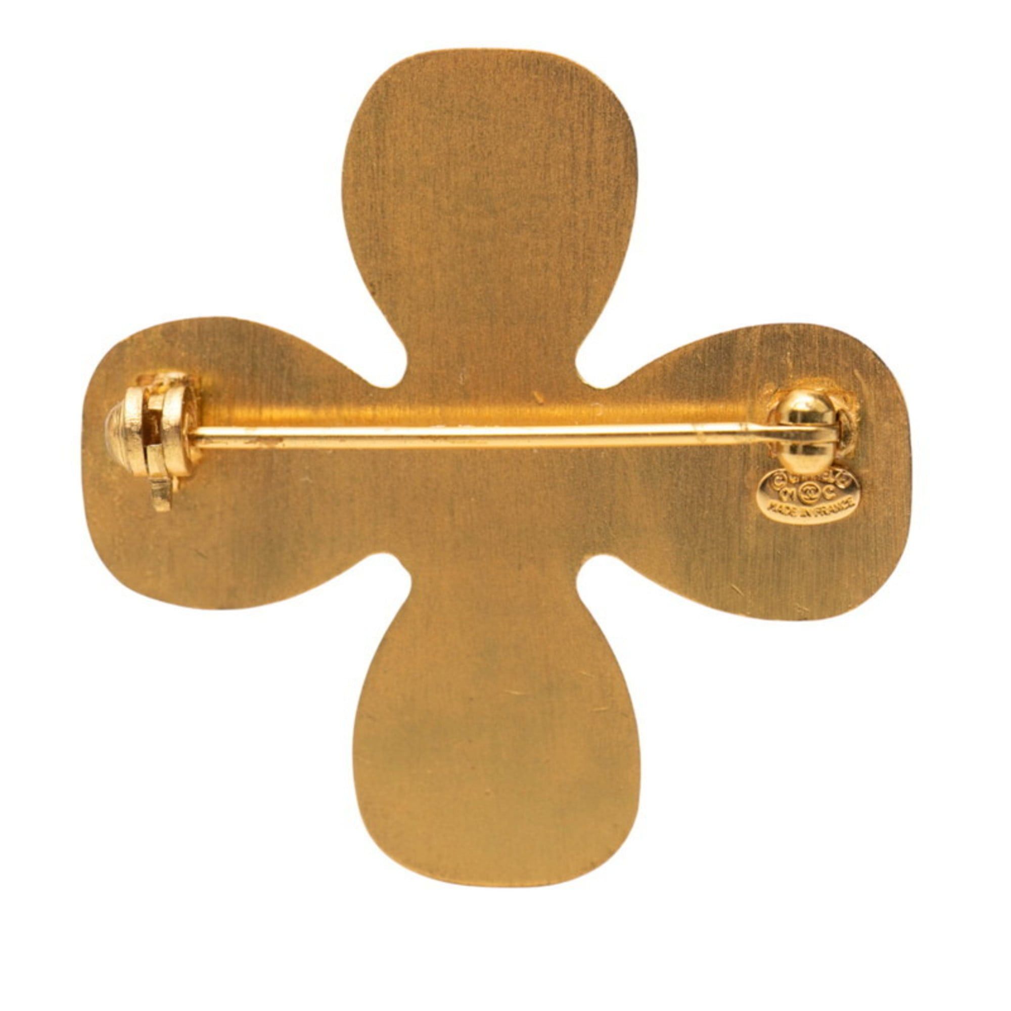 Chanel Chanel Coco Mark Clover Brooch, Gold Plated with Rhinestones, Women's Size ONE SIZE - 3 Thumbnail