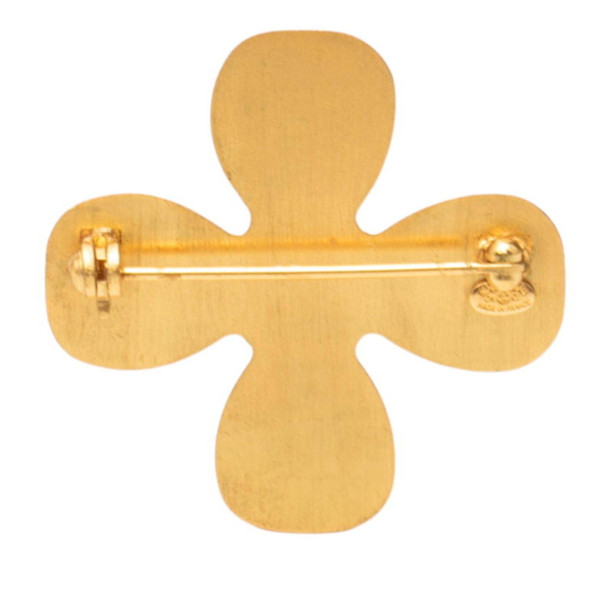 Chanel Chanel Coco Mark Clover Brooch, Gold Plated with Rhinestones, Women's Size ONE SIZE - 2 Thumbnail