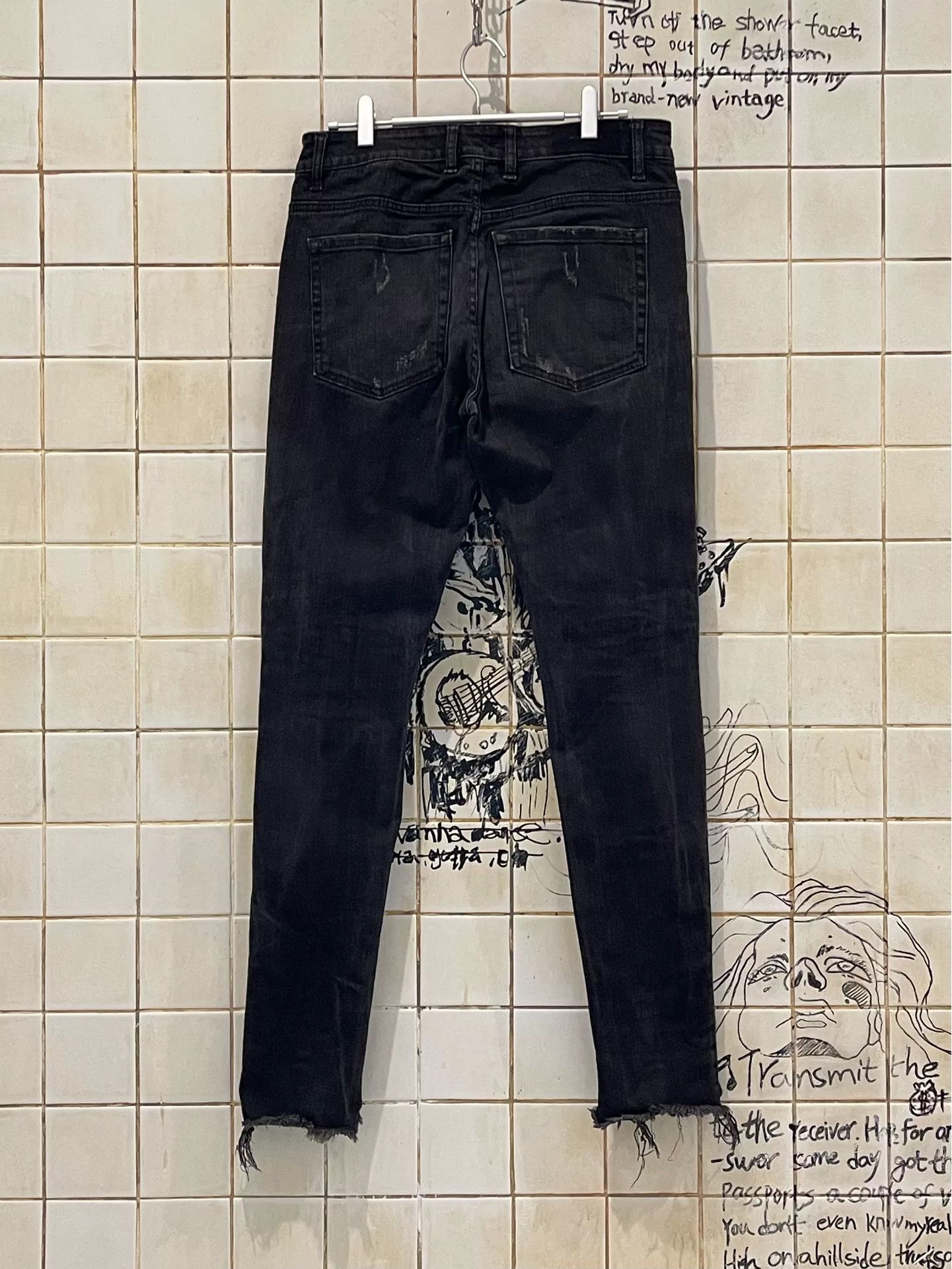 Represent Clo. Italian Black Distressed Embroidered Denim Pants Size US 32 / EU 48 - 2 Thumbnail