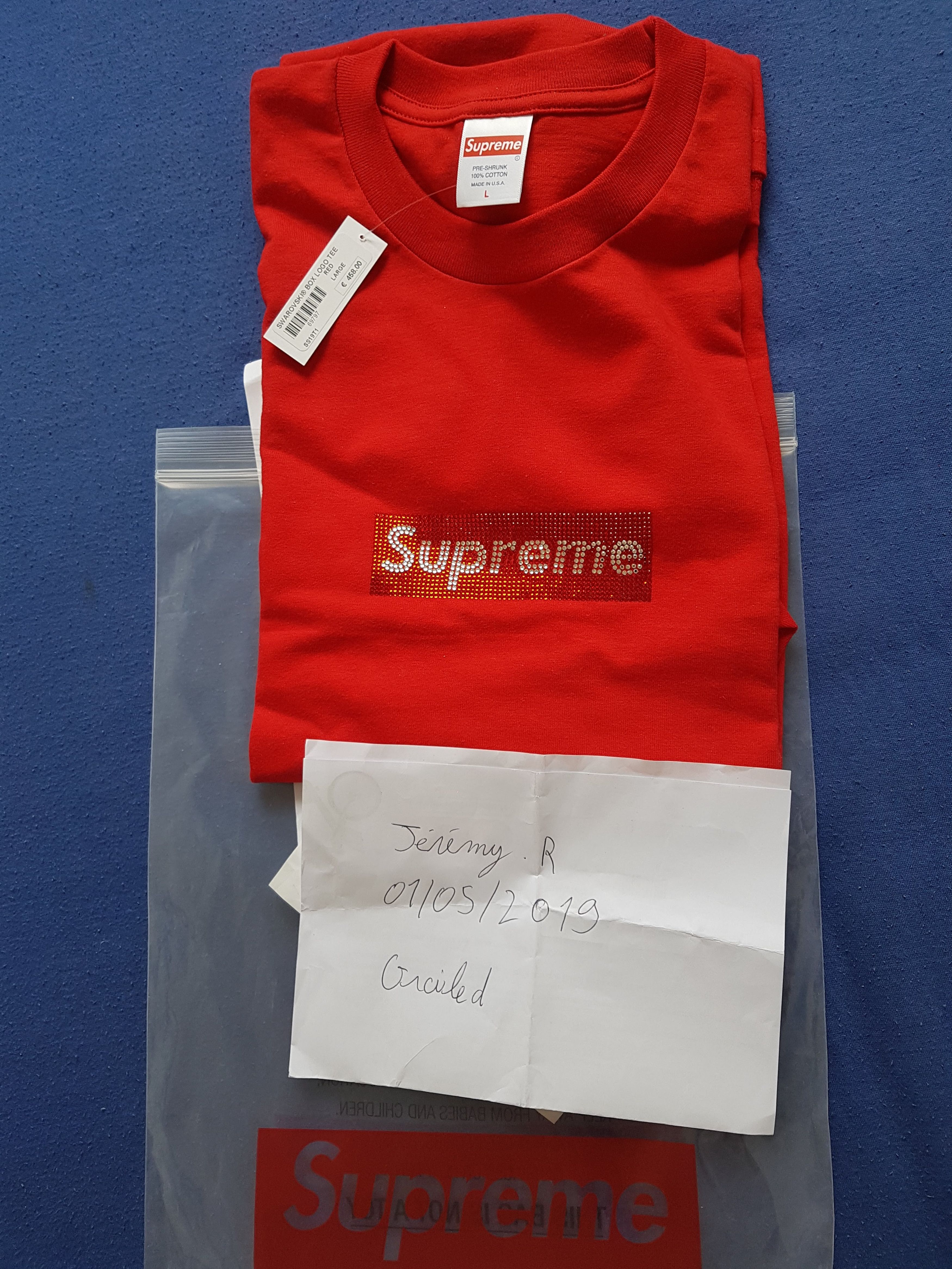 Supreme Swarovski Red Box Logo Tee Large Tops