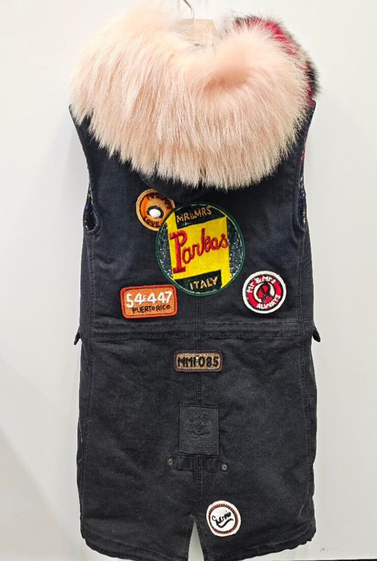 MR & MRS ITALY Hooded Denim Fur Vest Jacket Size XS / US 0-2 / IT 36-38 - 2 Thumbnail