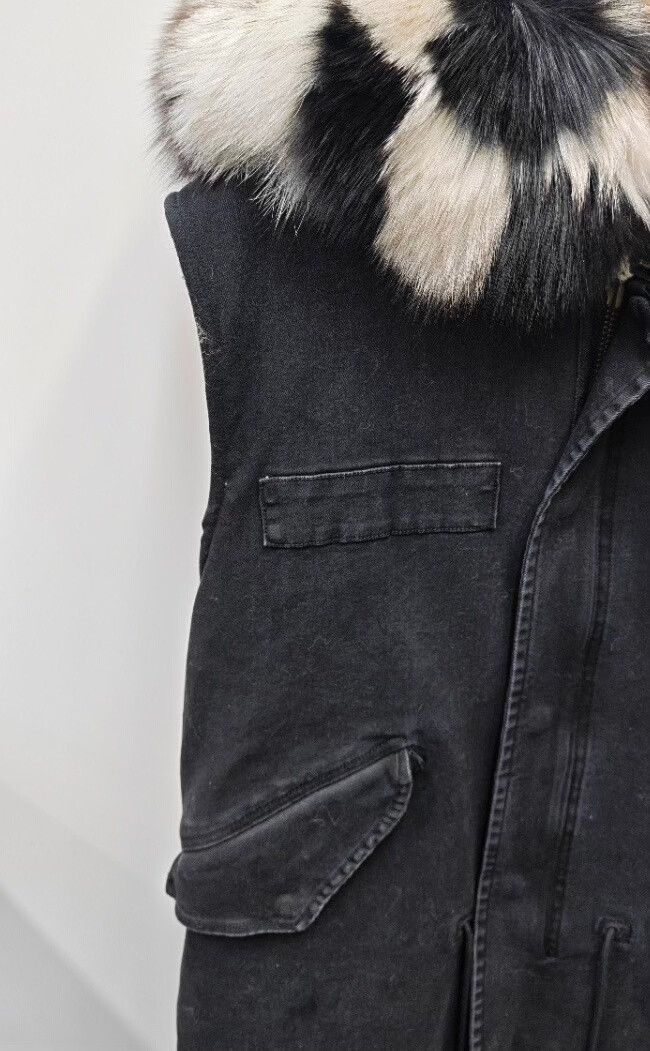 MR & MRS ITALY Hooded Denim Fur Vest Jacket Size XS / US 0-2 / IT 36-38 - 3 Thumbnail