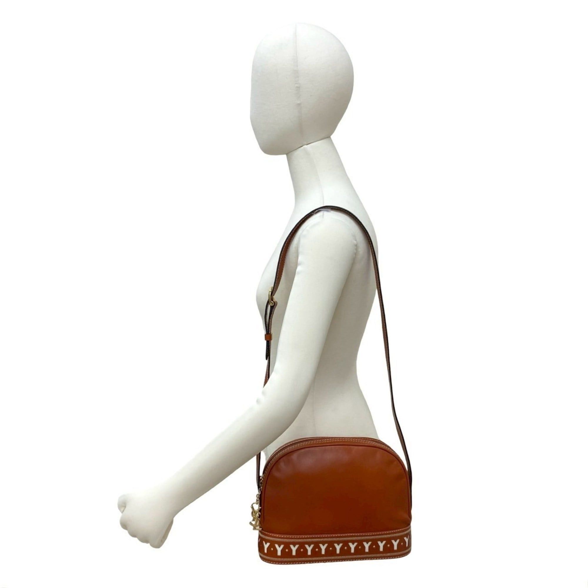 Yves Saint Laurent YVES SAINT LAURENT YSL Logo Cutout Leather Shoulder Bag Orange Brown 50343 Size ONE SIZE - 2 Thumbnail