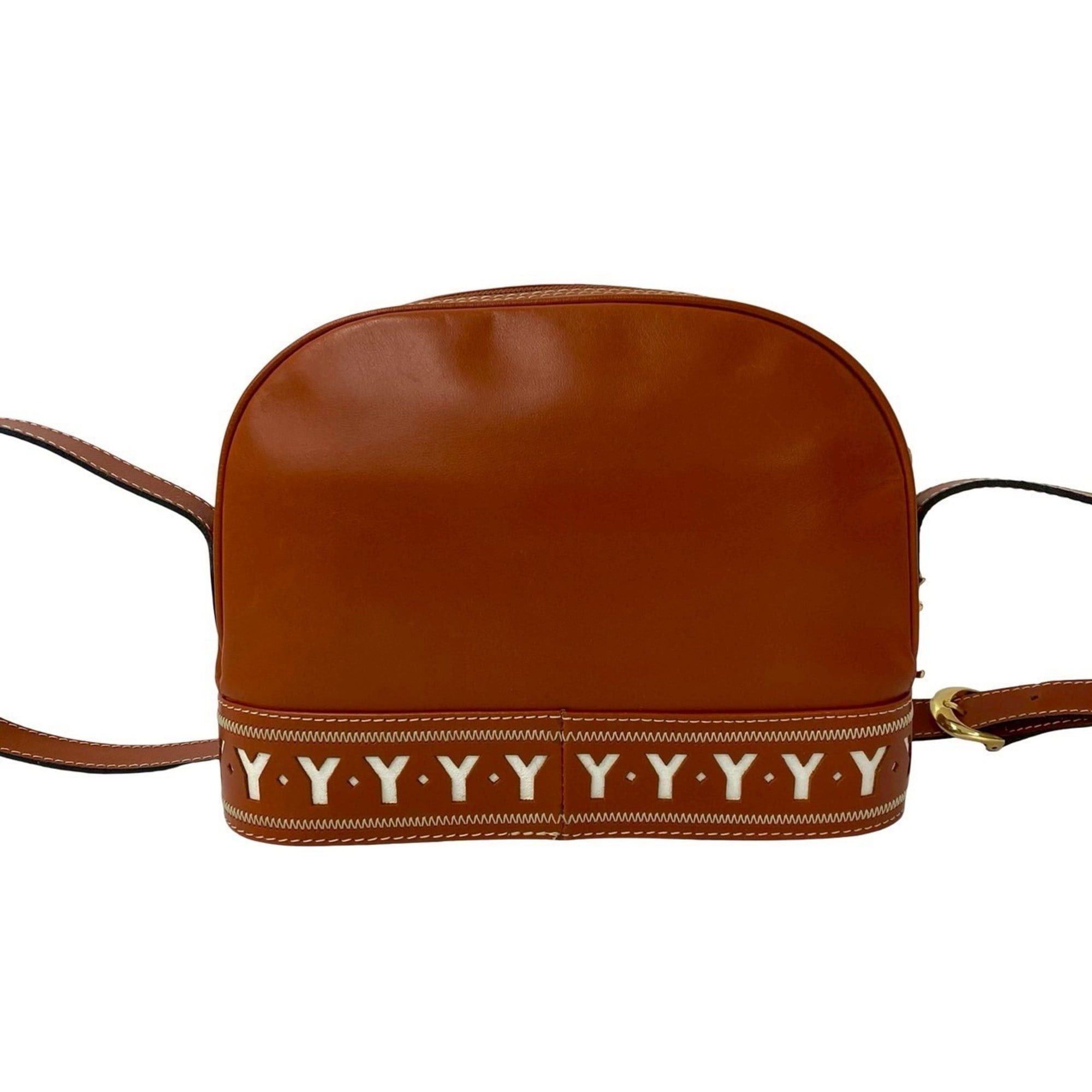 Yves Saint Laurent YVES SAINT LAURENT YSL Logo Cutout Leather Shoulder Bag Orange Brown 50343 Size ONE SIZE - 3 Thumbnail