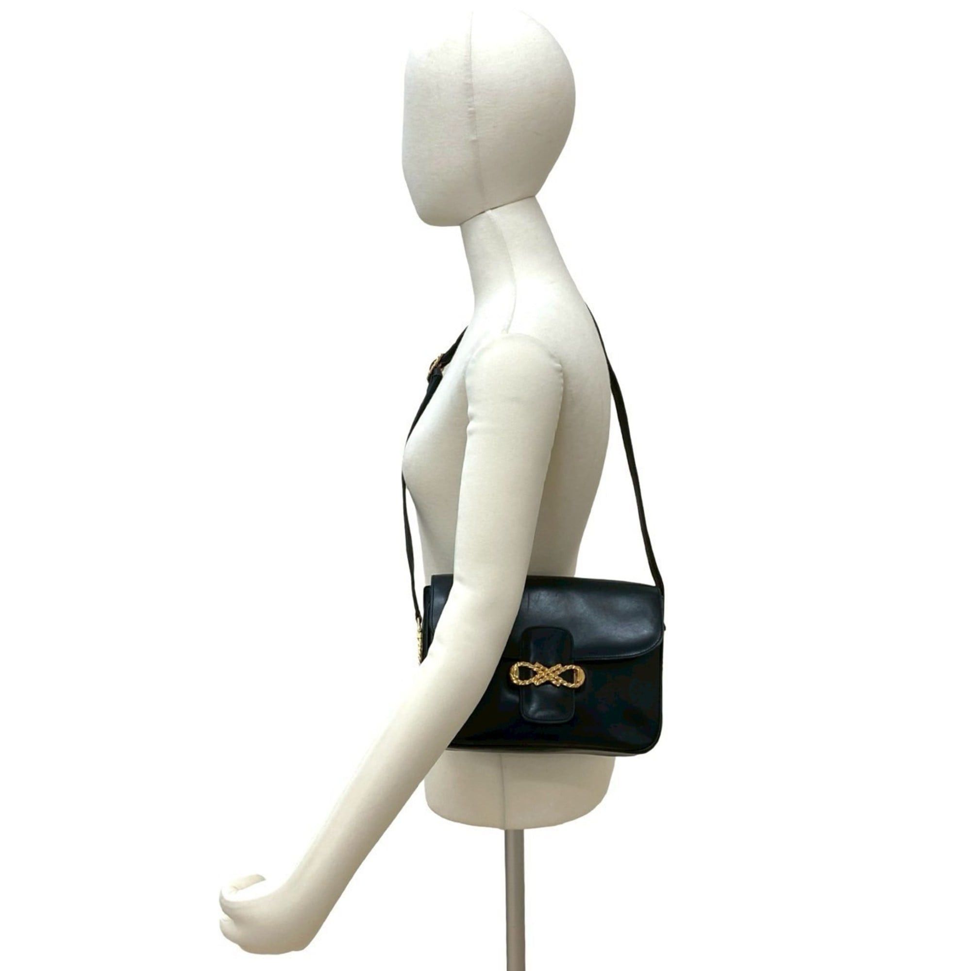 Celine CELINE Ribbon Motif Calf Leather Shoulder Bag/Pochette/Sacoche Black 2160a Size ONE SIZE - 2 Thumbnail