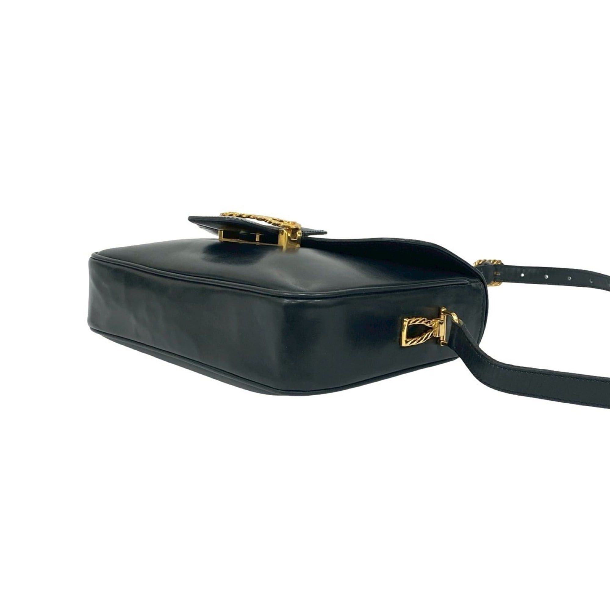 Celine CELINE Ribbon Motif Calf Leather Shoulder Bag/Pochette/Sacoche Black 2160a Size ONE SIZE - 8 Thumbnail