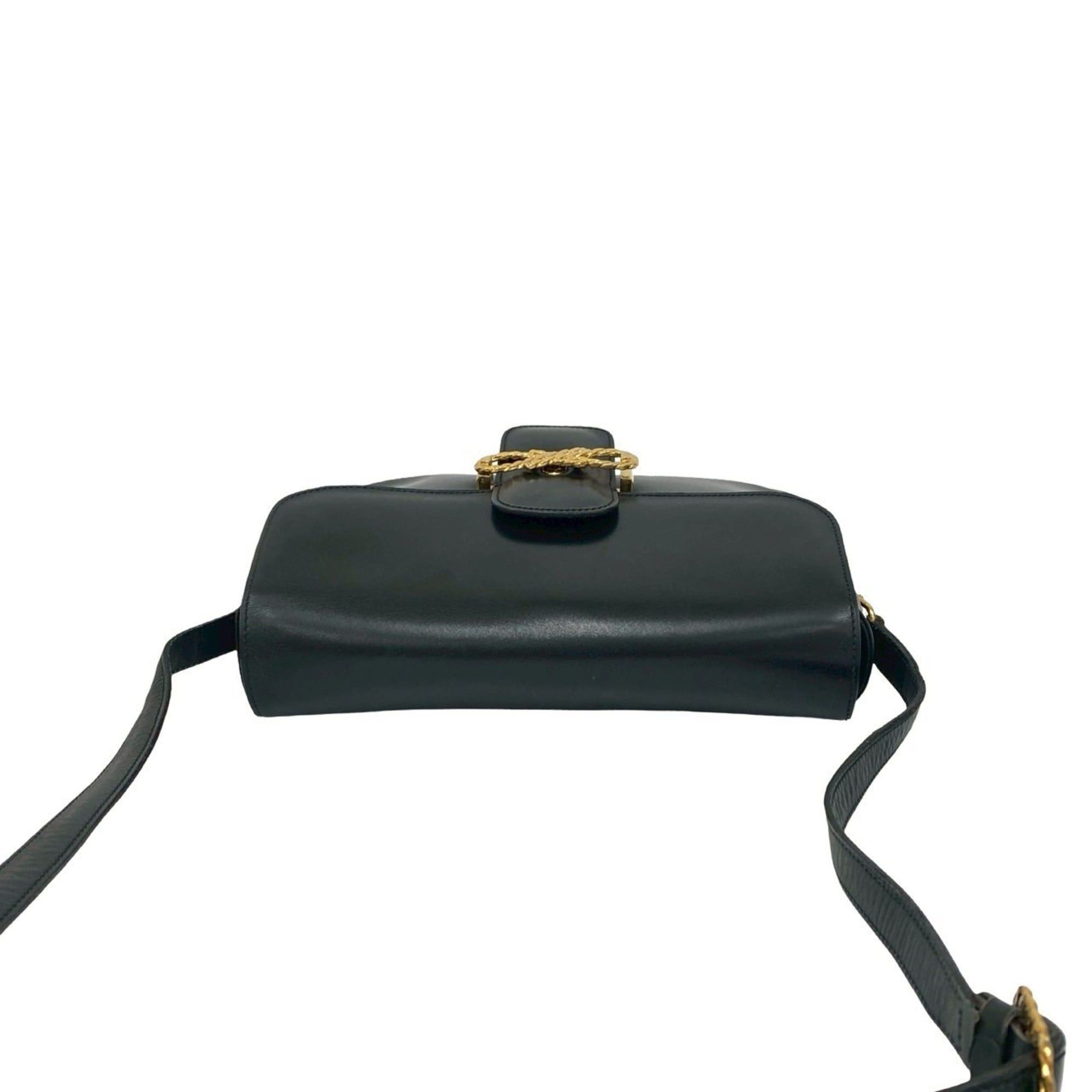 Celine CELINE Ribbon Motif Calf Leather Shoulder Bag/Pochette/Sacoche Black 2160a Size ONE SIZE - 4 Thumbnail
