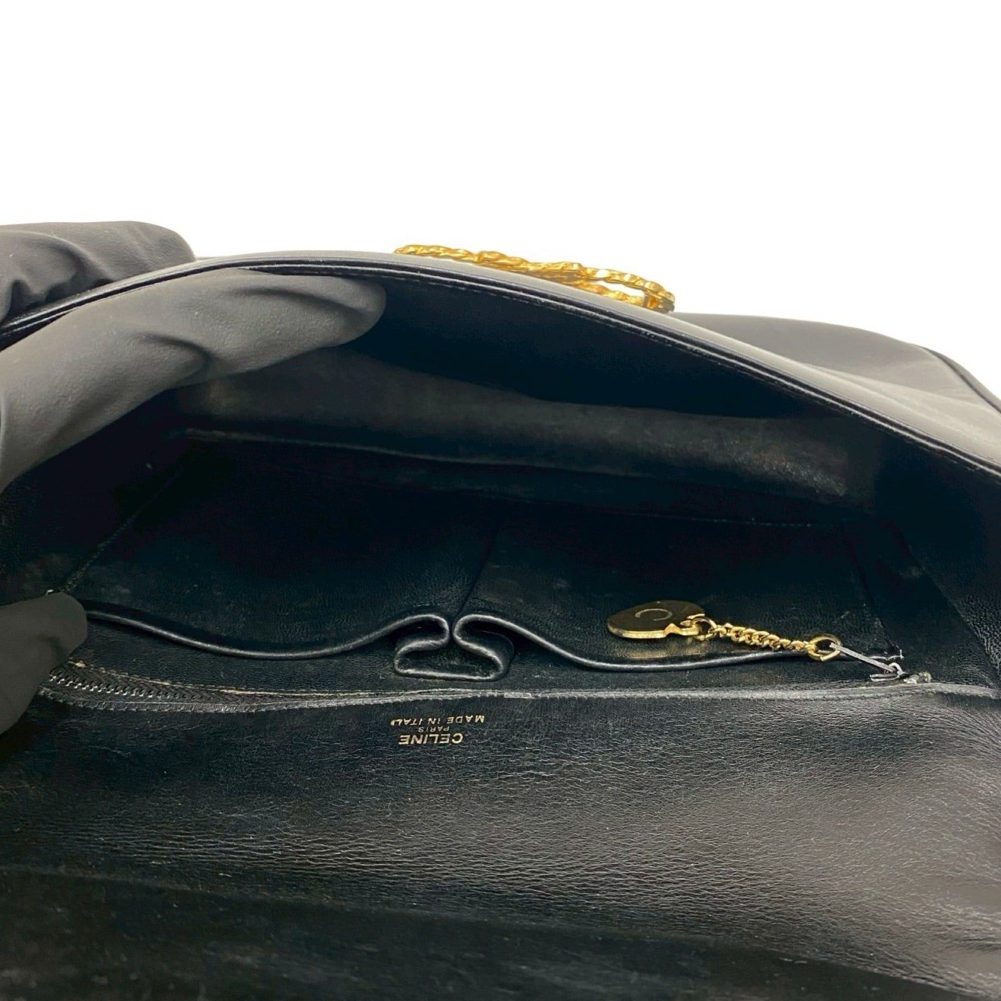 Celine CELINE Ribbon Motif Calf Leather Shoulder Bag/Pochette/Sacoche Black 2160a Size ONE SIZE - 9 Thumbnail