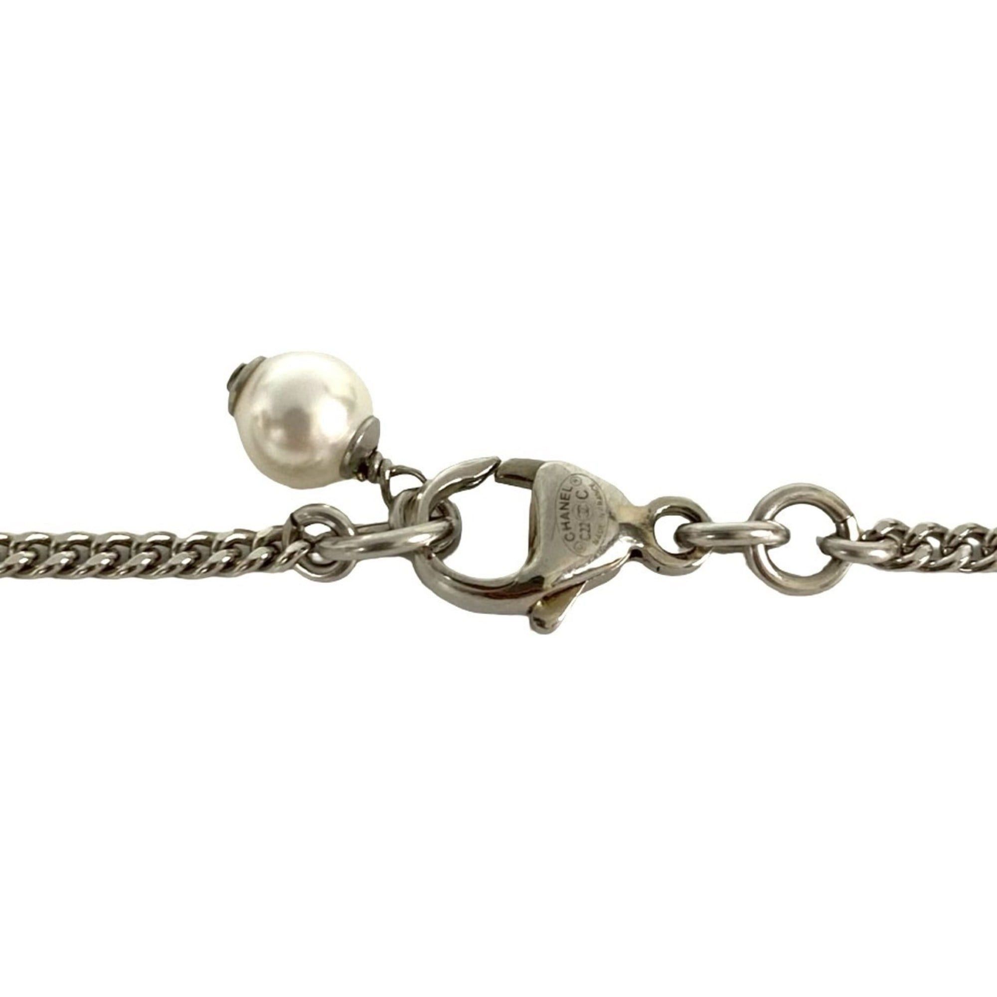 Chanel CHANEL Coco Mark Metal Rhinestone and Faux Pearl Necklace Pendant in Silver 05853 Size ONE SIZE - 3 Thumbnail