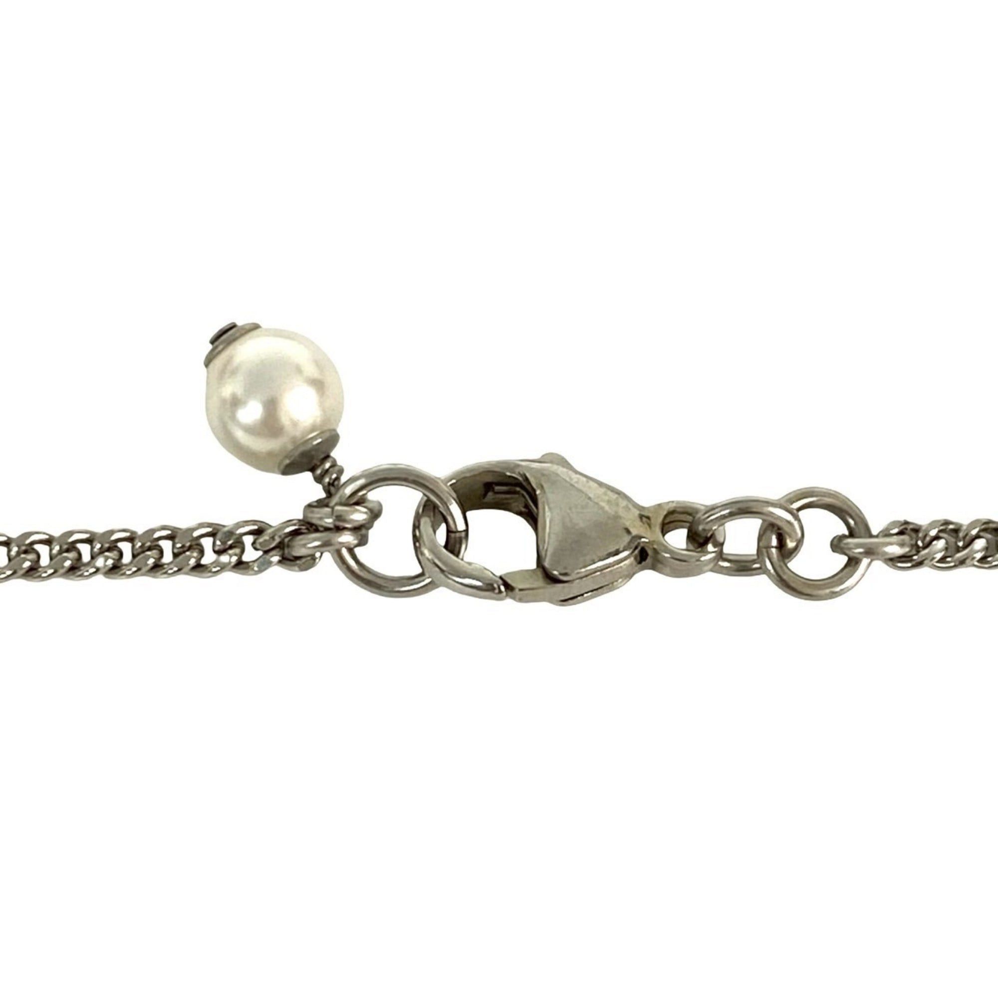 Chanel CHANEL Coco Mark Metal Rhinestone and Faux Pearl Necklace Pendant in Silver 05853 Size ONE SIZE - 4 Thumbnail