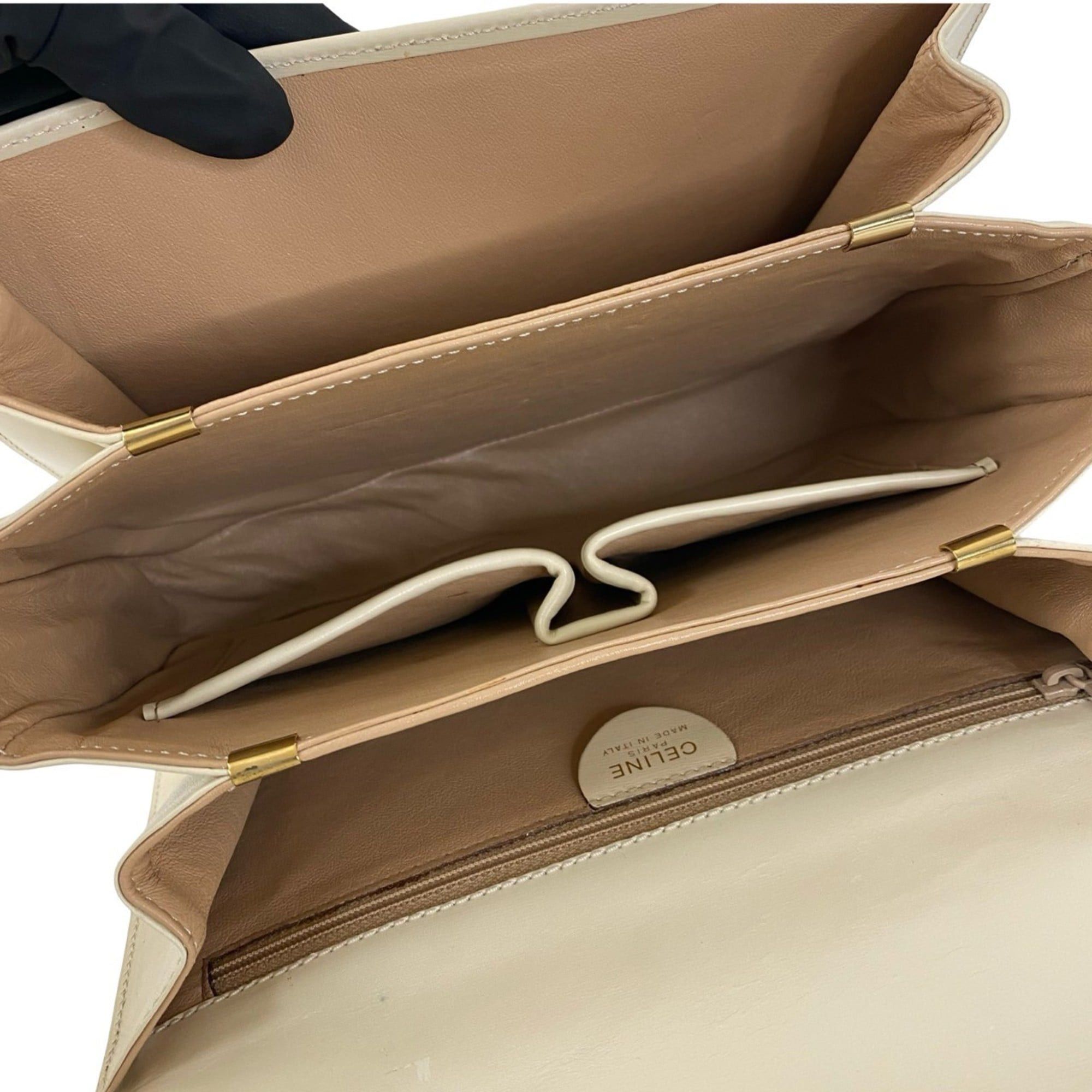 Celine CELINE Carriage Leather Shoulder/Crossbody Bag, Off-White/Ivory, 20958 Size ONE SIZE - 9 Thumbnail