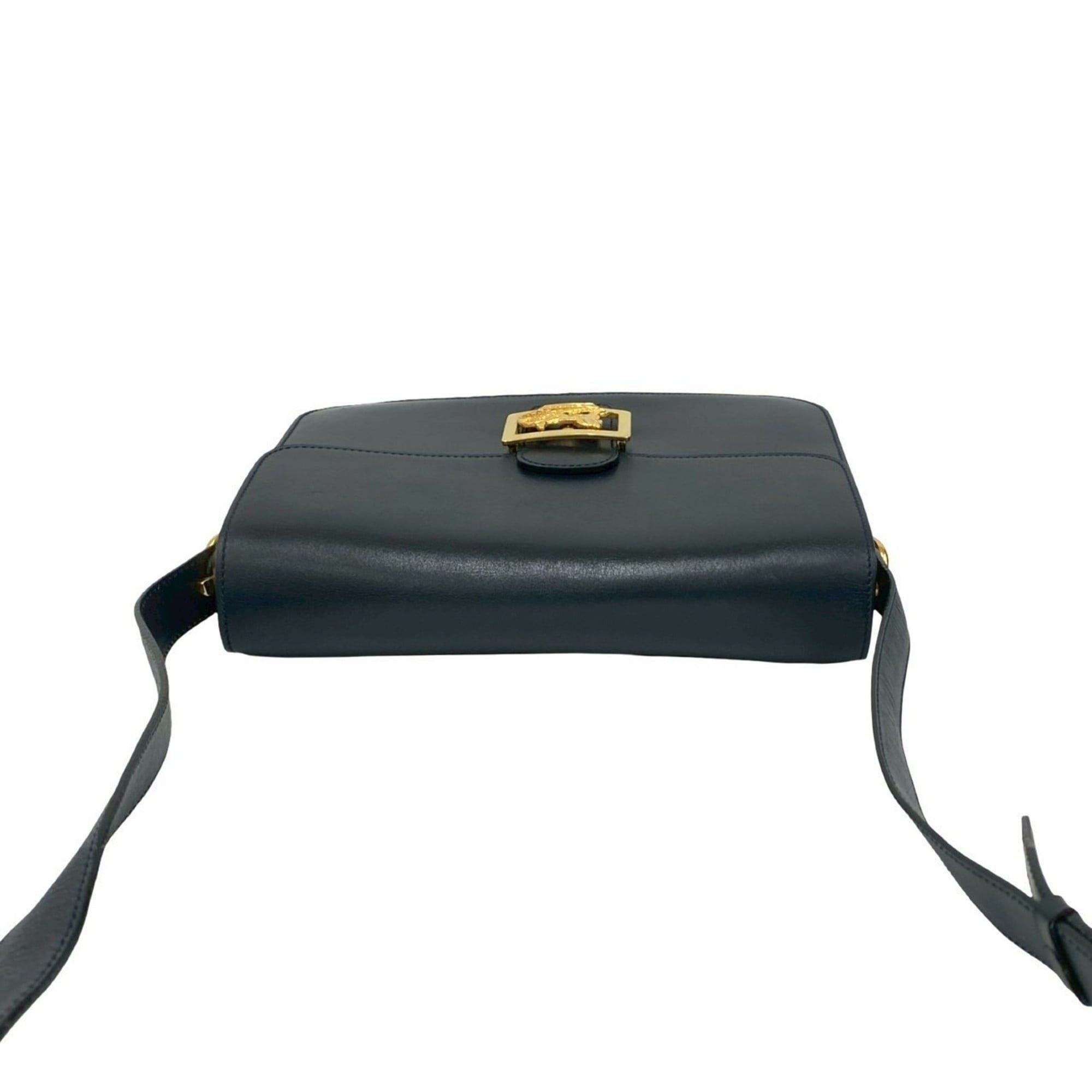 Celine CELINE Logo Carriage Hardware Calf Leather Shoulder Bag Pochette Navy Red 235-8 Size ONE SIZE - 4 Thumbnail