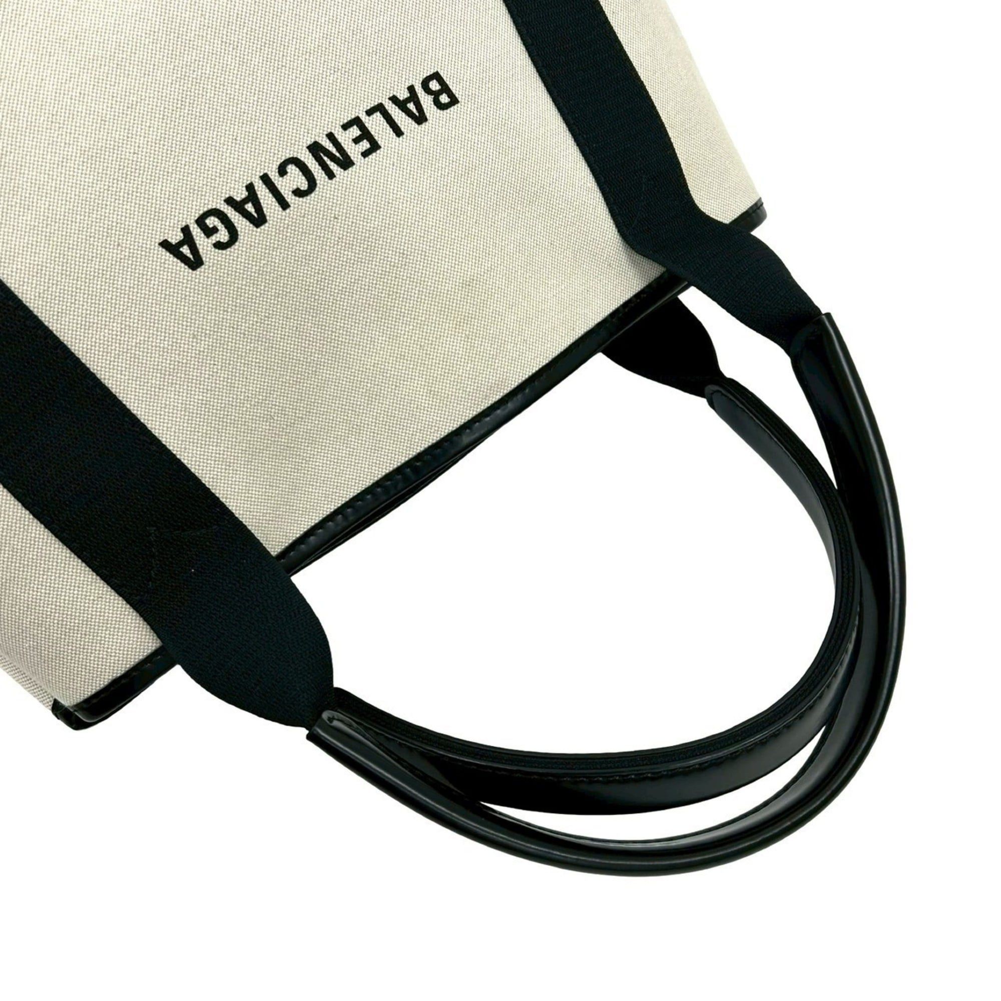 Balenciaga BALENCIAGA Navy Cabas S Logo Canvas and Leather Tote Bag, Ivory Black, 28716 Size ONE SIZE - 4 Thumbnail