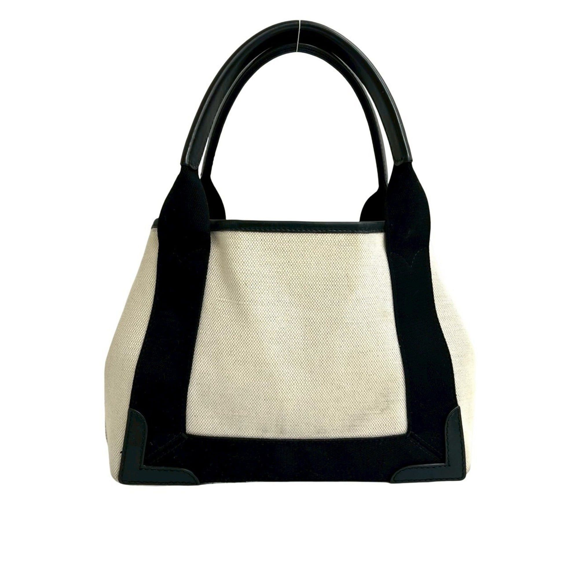 Balenciaga BALENCIAGA Navy Cabas S Canvas and Leather 2-Way Shoulder/Handbag, Ivory/Black, 39121 Size ONE SIZE - 3 Thumbnail