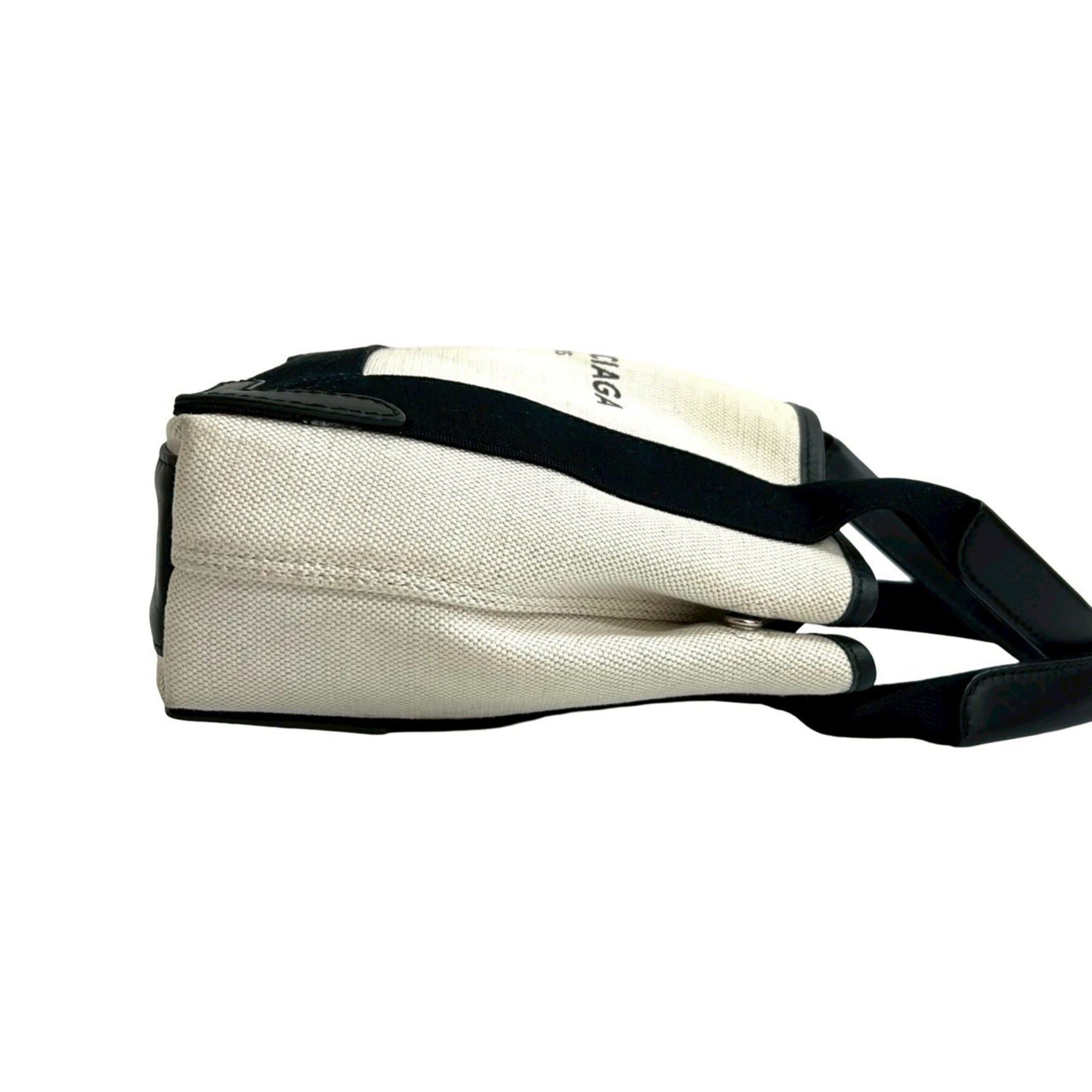 Balenciaga BALENCIAGA Navy Cabas S Canvas and Leather 2-Way Shoulder/Handbag, Ivory/Black, 39121 Size ONE SIZE - 5 Thumbnail