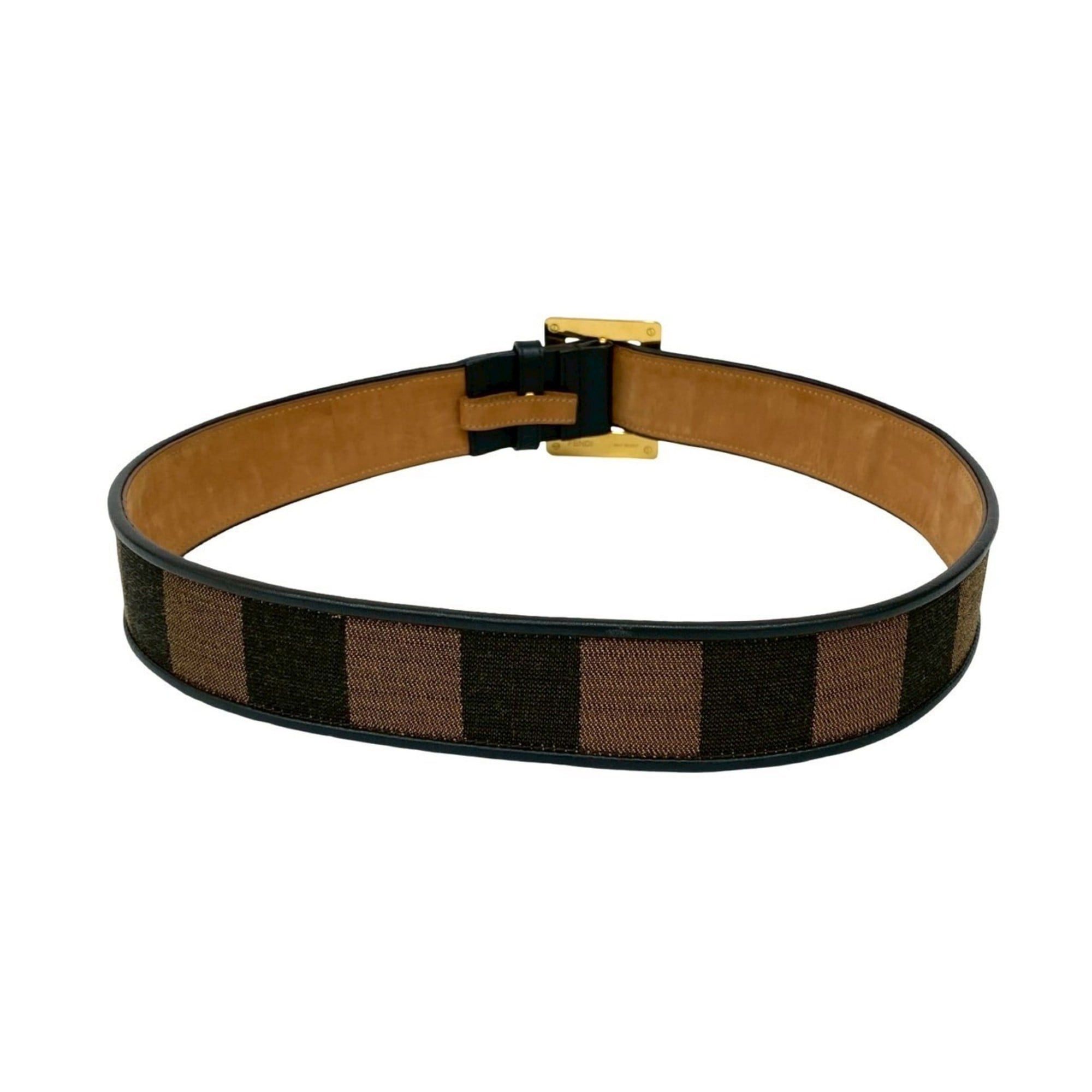 Fendi FENDI Pecan Stripe FF Logo Buckle Canvas and Leather Belt, Black/Brown, 46240 Size ONE SIZE - 5 Thumbnail