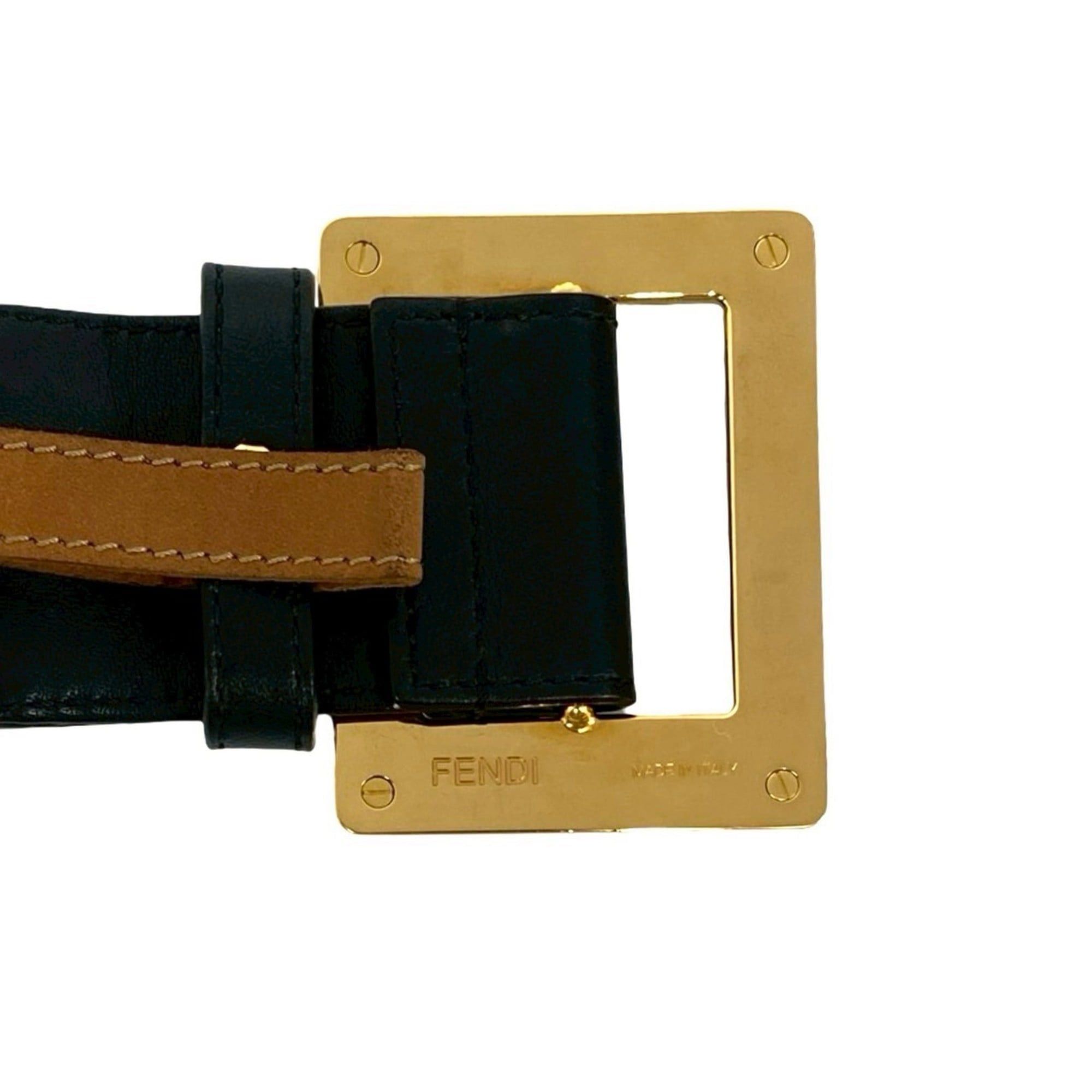 Fendi FENDI Pecan Stripe FF Logo Buckle Canvas and Leather Belt, Black/Brown, 46240 Size ONE SIZE - 3 Thumbnail