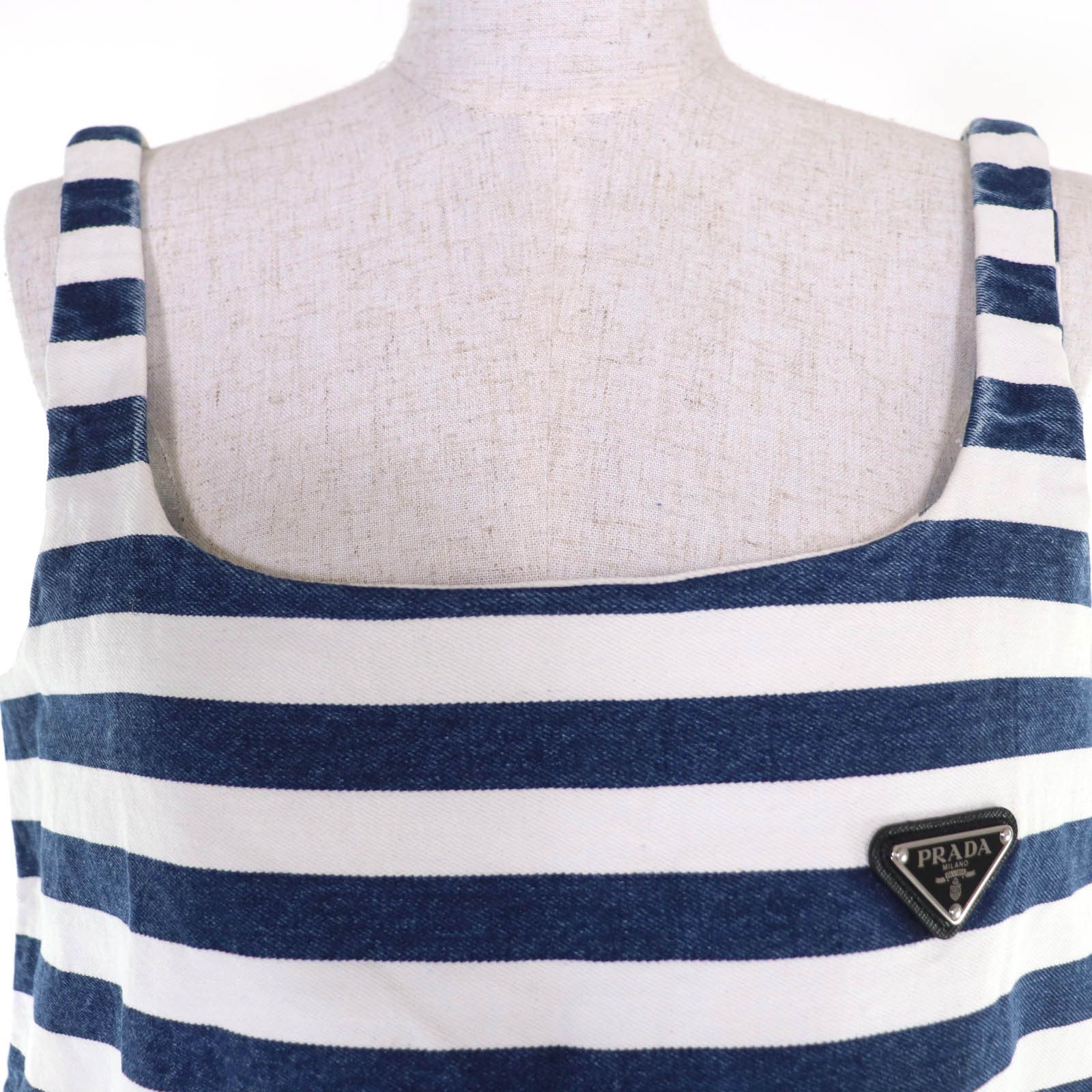 Prada Prada Prada Triangle Logo Organic Cotton Denim One Piece Top Textile Tops DUTY FREE for USA Size ONE SIZE - 4 Thumbnail