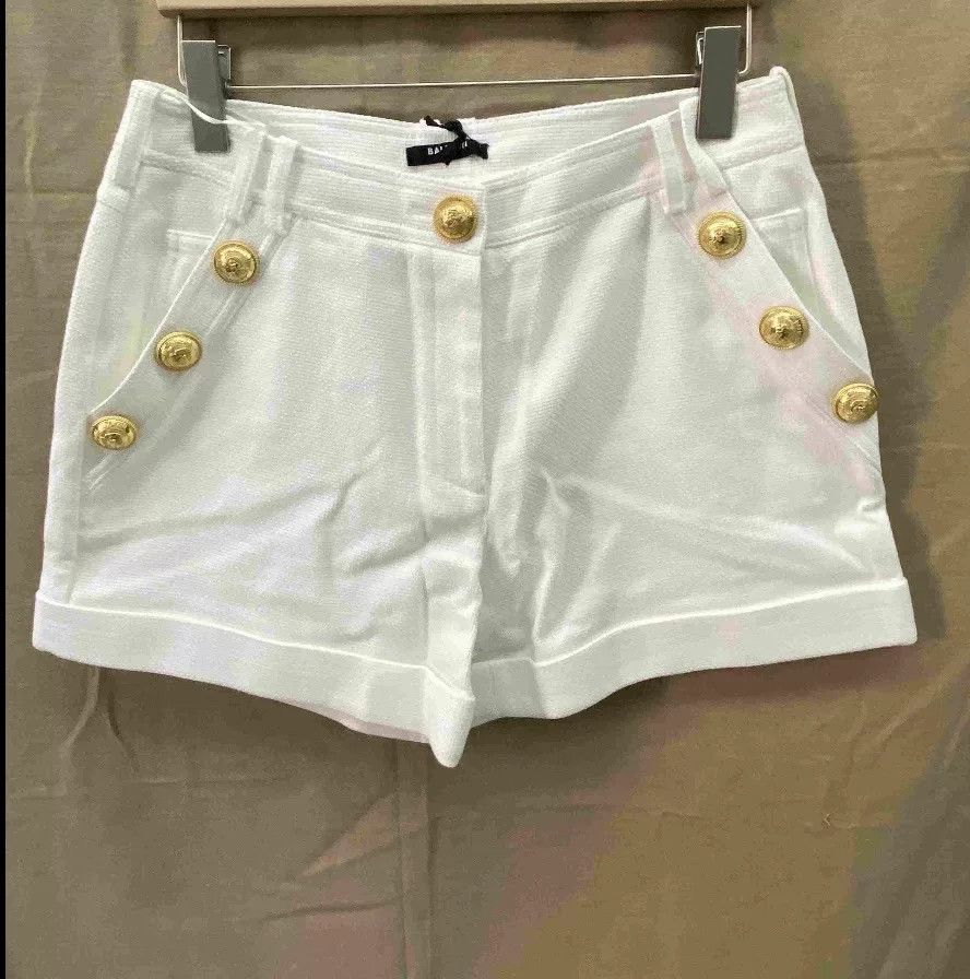 Balmain Balmain Women's White Shorts with Gold Buttons Size 40" / US 18 - 2 Thumbnail